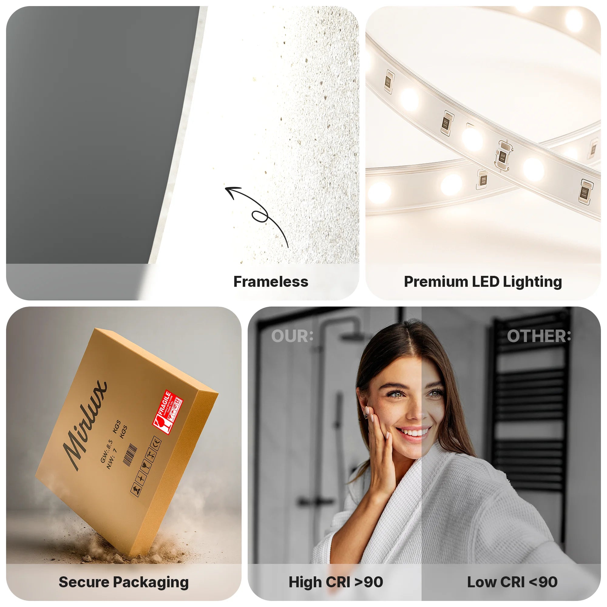 Badkamerspiegel - 100cm - Frameloos