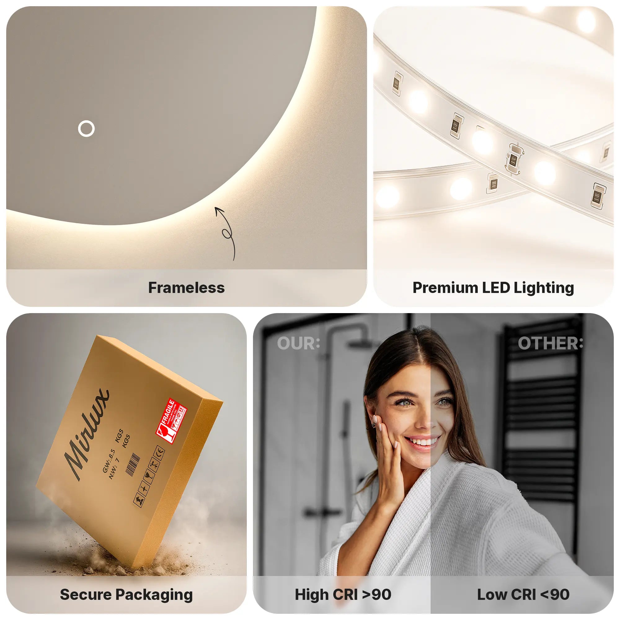 Badkamerspiegel - 80x80cm Asymmetrisch - Frameloos - PRE-ORDER