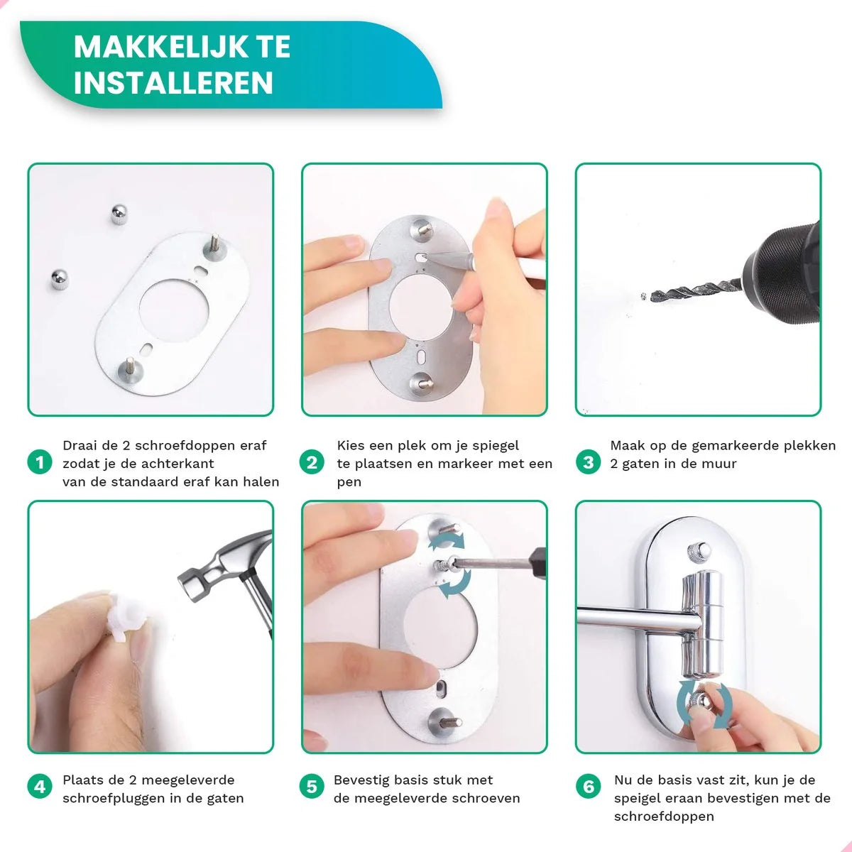 Make-Up Spiegel - Oplaadbaar - Chroom - 1-5x Vergroting