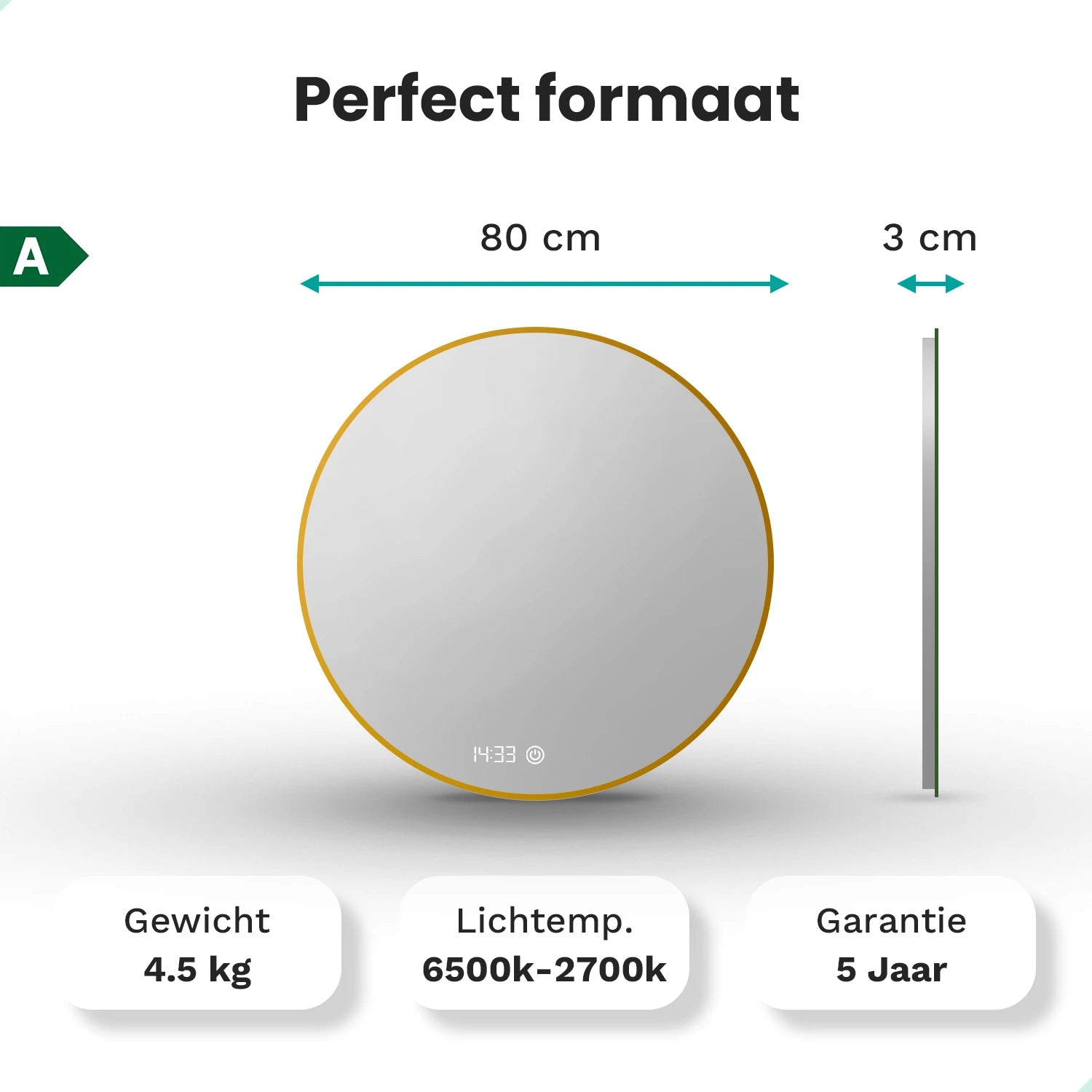 Badkamerspiegel - 80 cm - Goud Frame