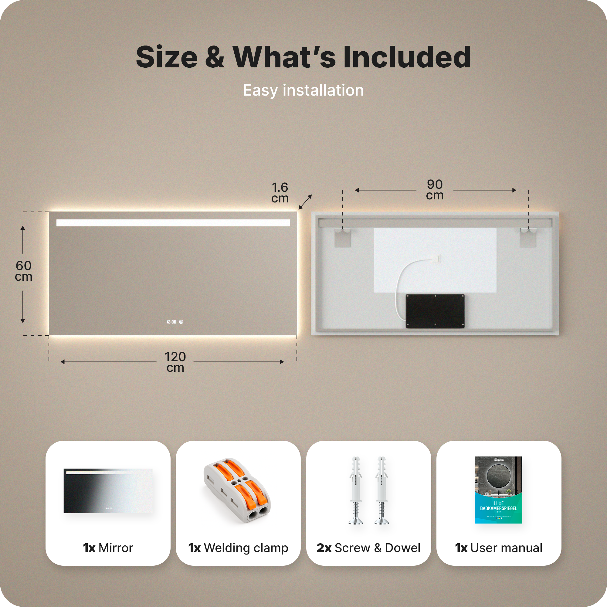 Badkamerspiegel - 120x60cm - Frameloos
