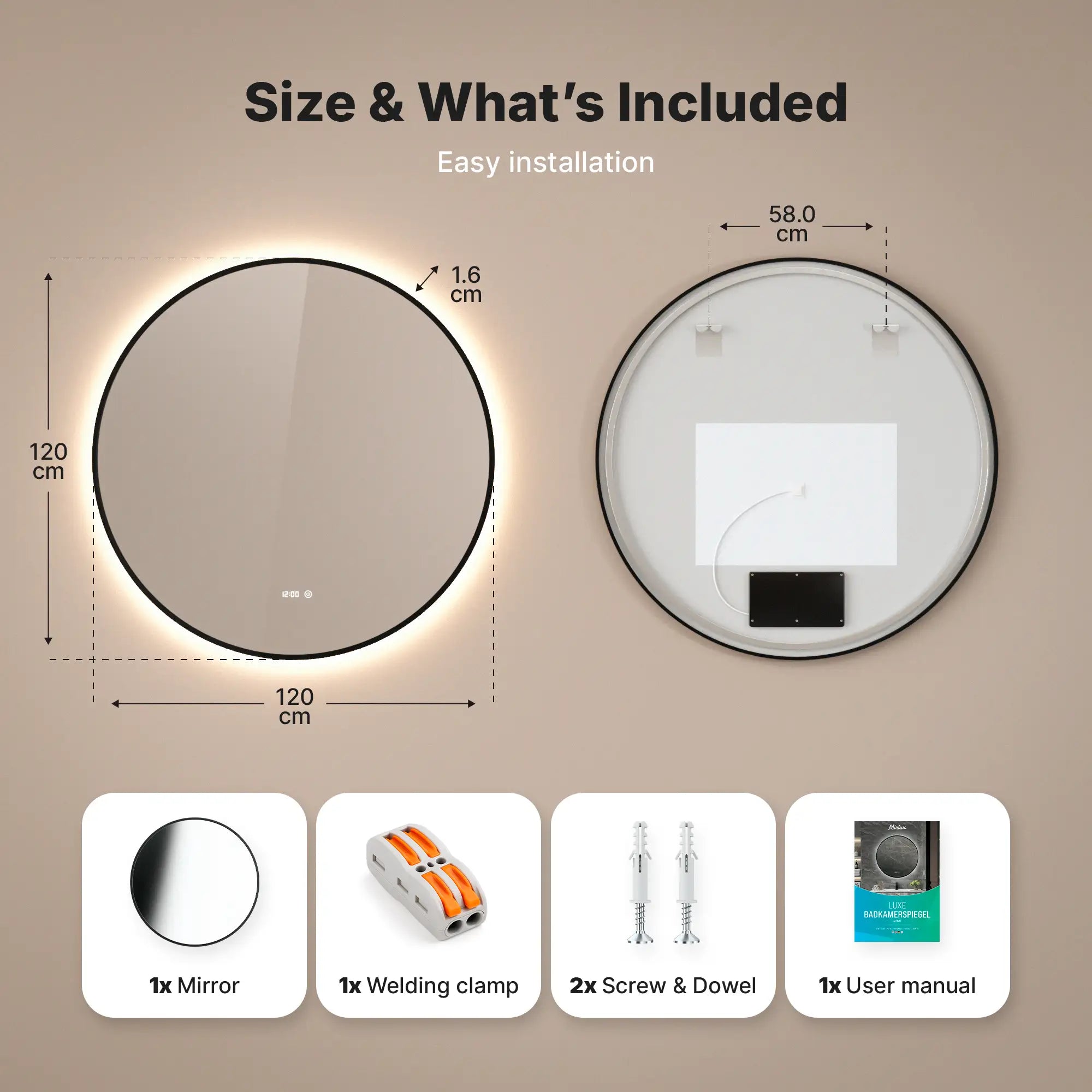 Badkamerspiegel - 120cm - Zwart Frame