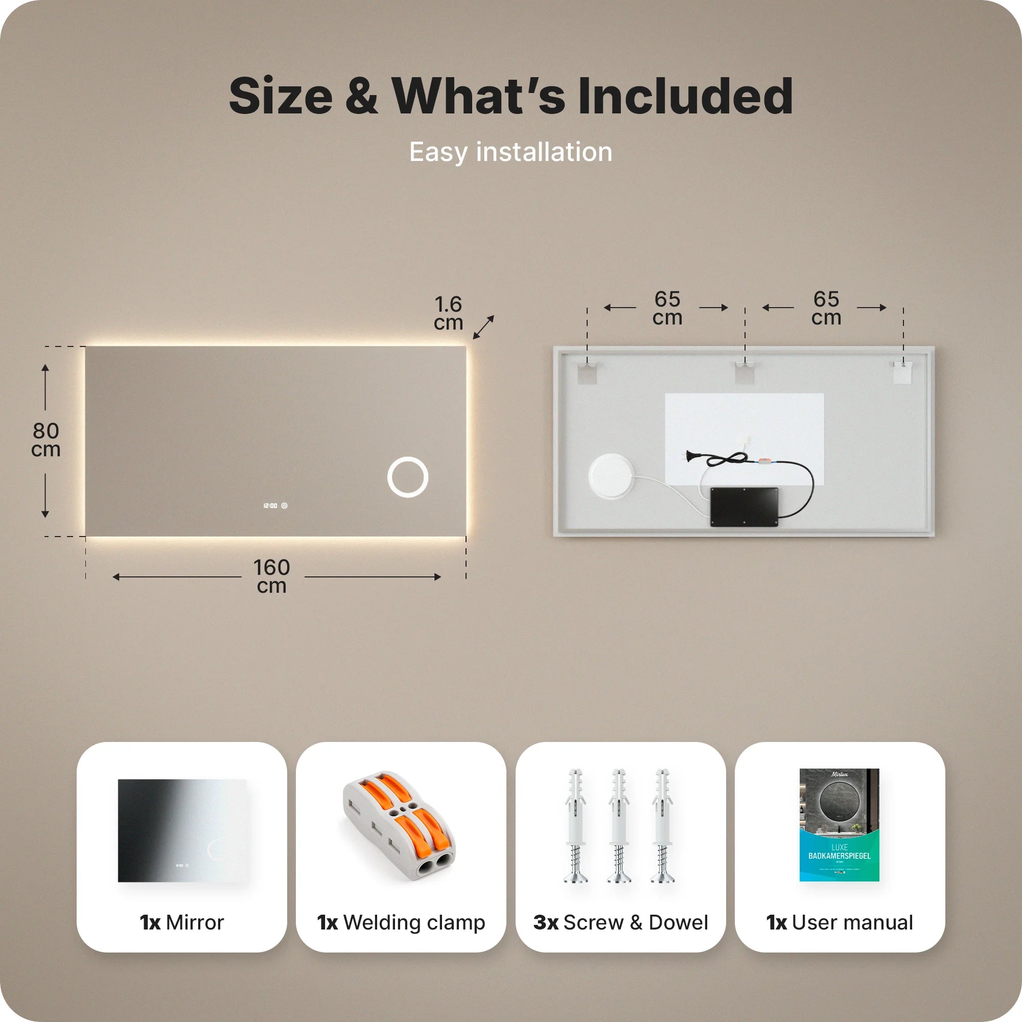 Badkamerspiegel - 160x80cm - Frameloos