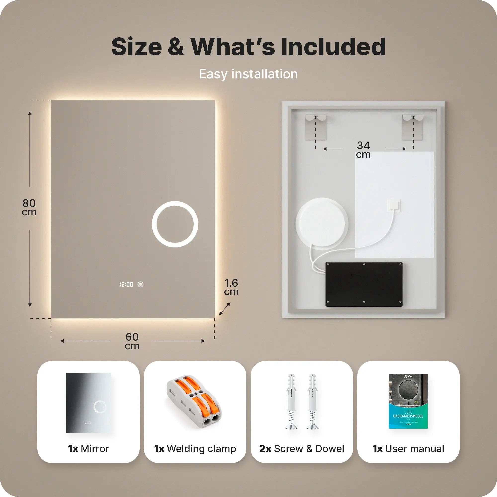 Badkamerspiegel - 60x80cm - Frameloos - PRE-ORDER