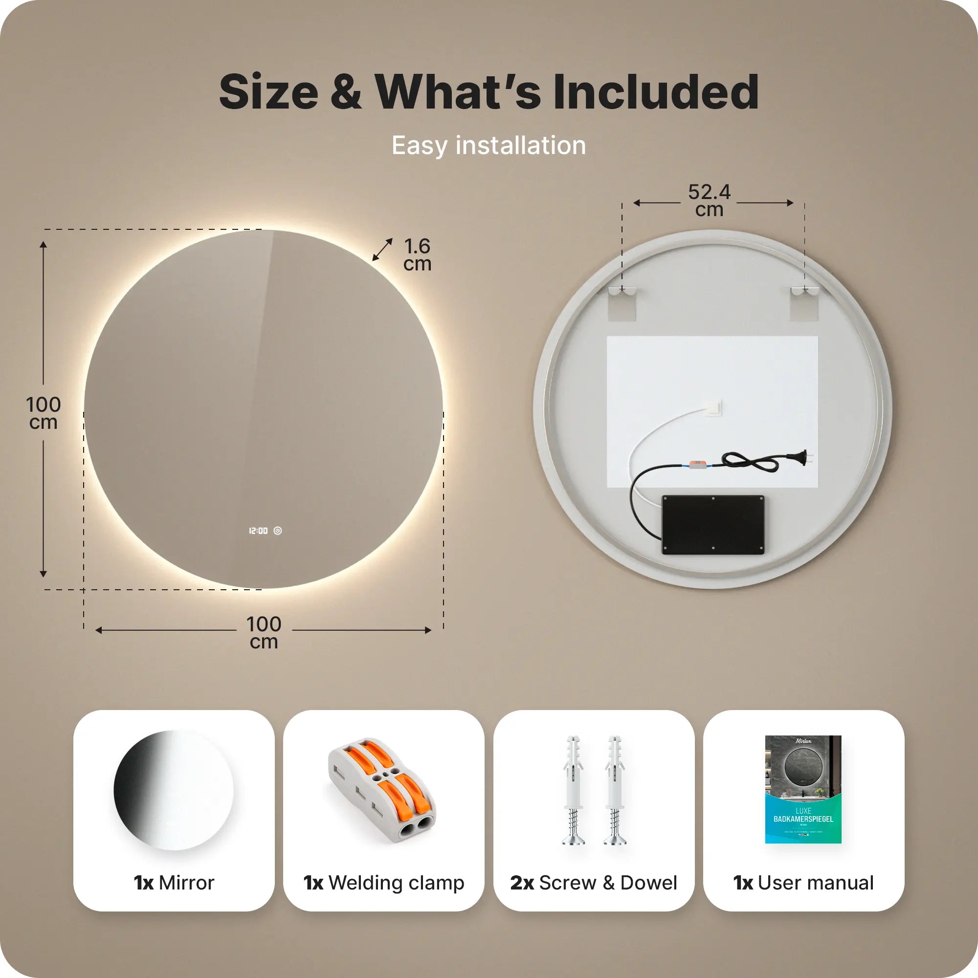 Badkamerspiegel - 100cm - Frameloos