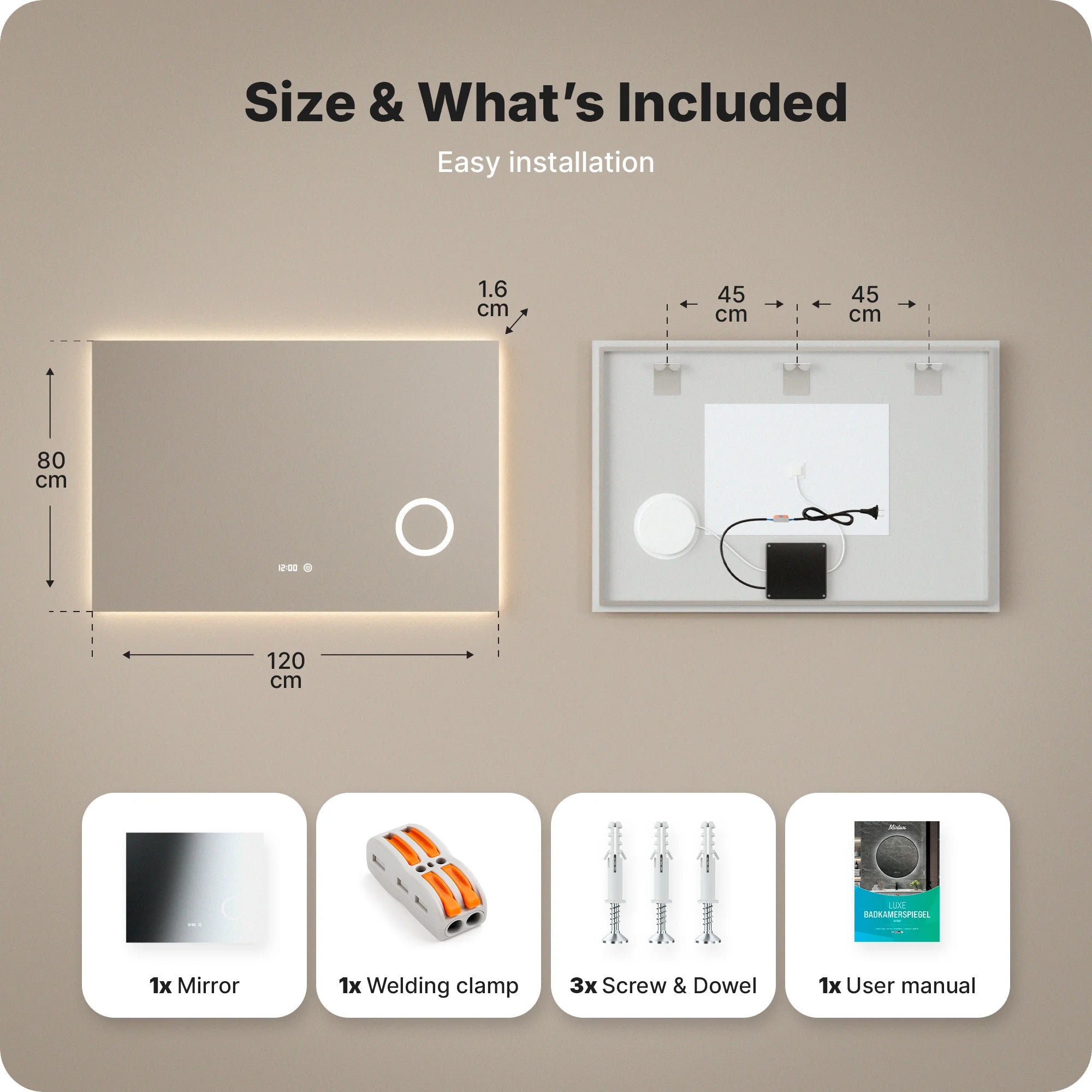 Badkamerspiegel - 120x80cm - Frameloos