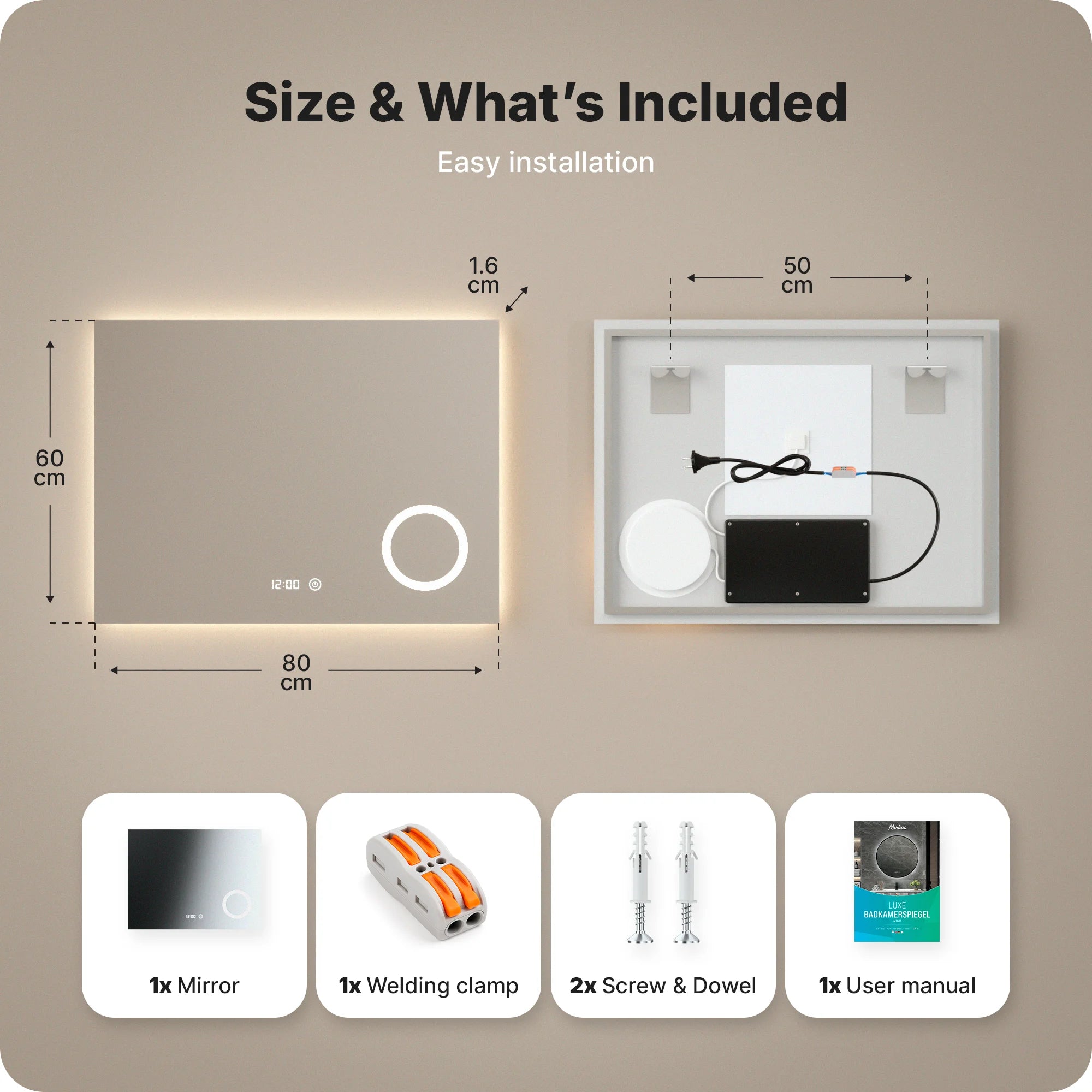 Badkamerspiegel - 80x60cm - Rechthoekig - Frameloos