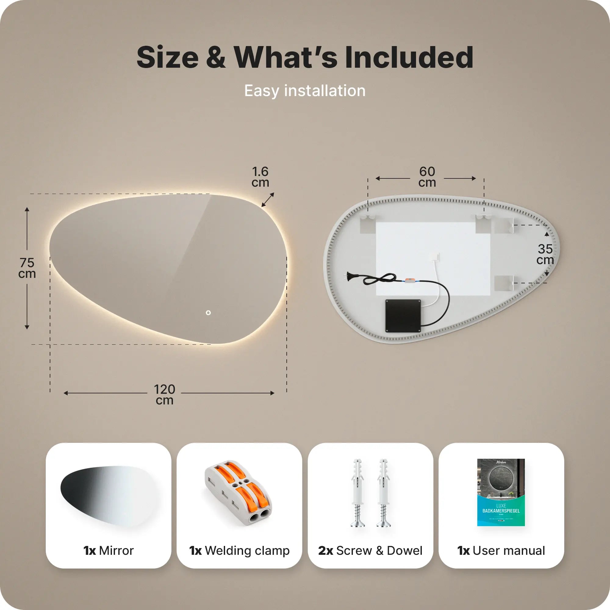 Badkamerspiegel - 120x75cm Asymmetrisch - Frameloos