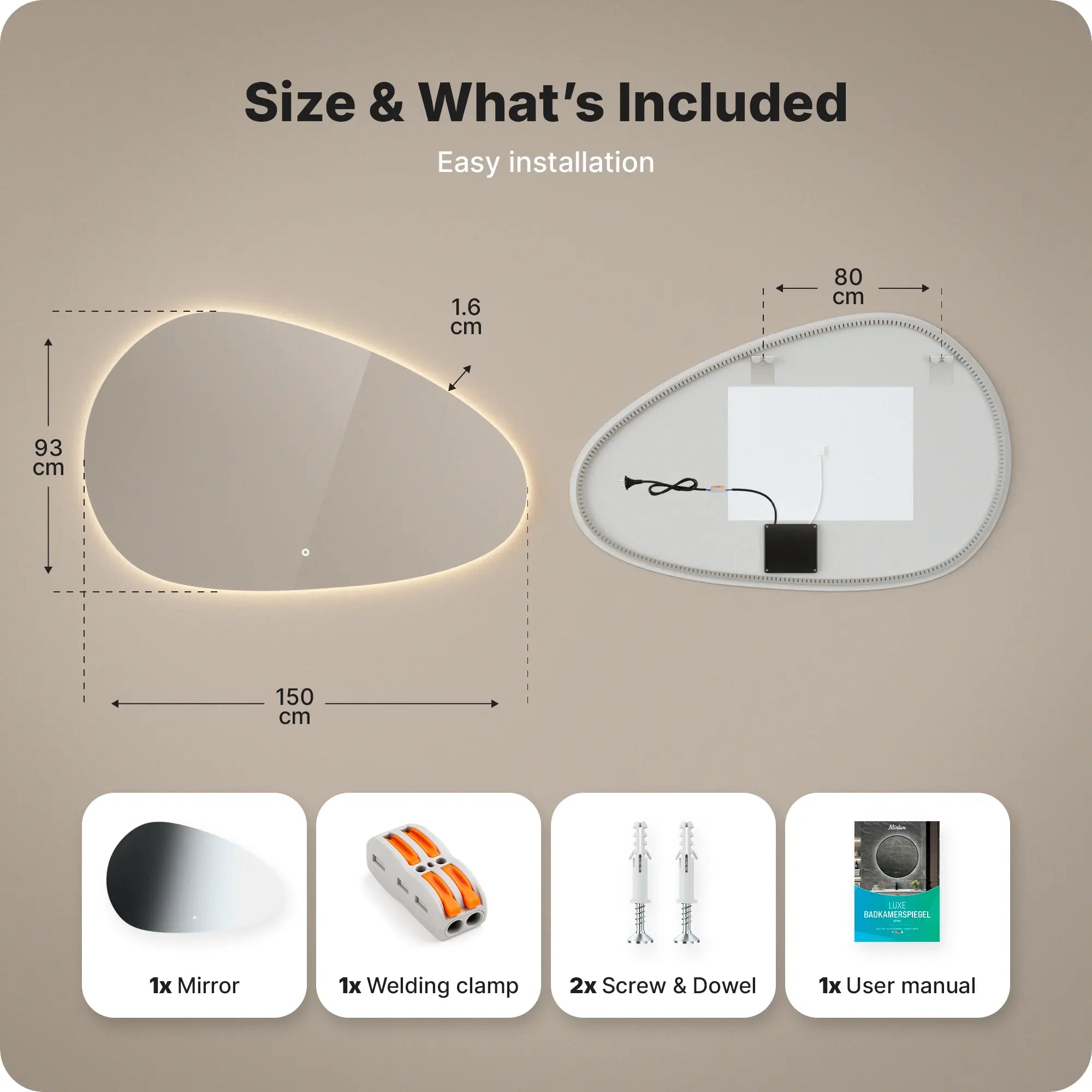 Badkamerspiegel - 150x93cm - Asymmetrisch - Frameloos