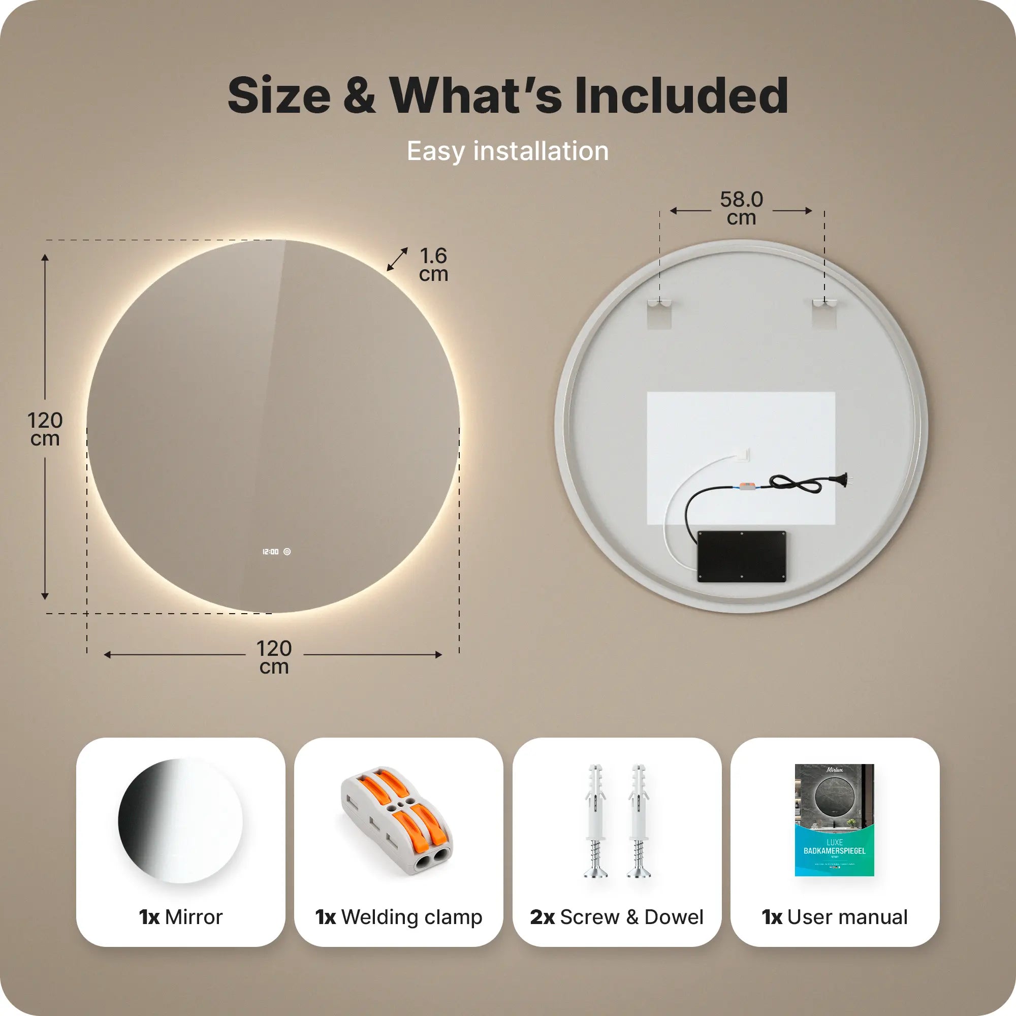 Badkamerspiegel - 120cm - Frameloos
