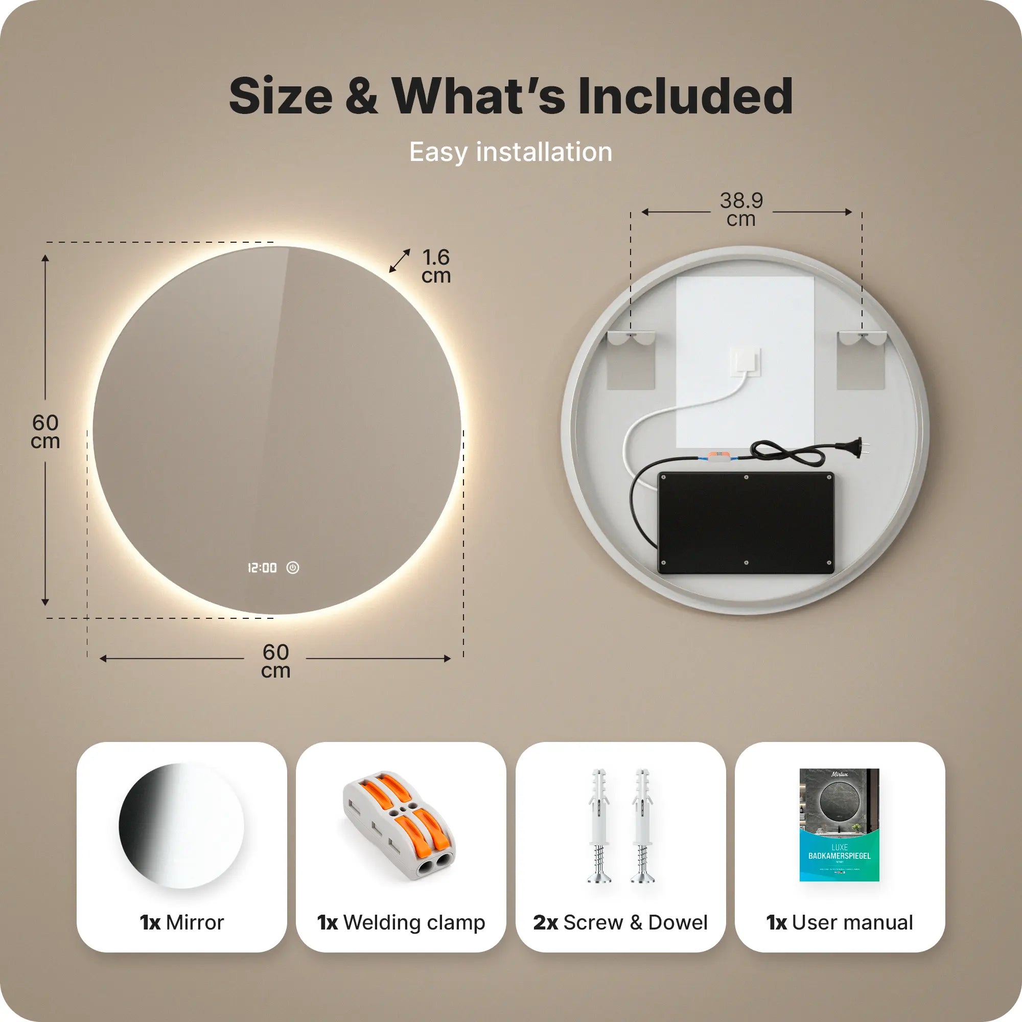 Badkamerspiegel - 60cm - Frameloos