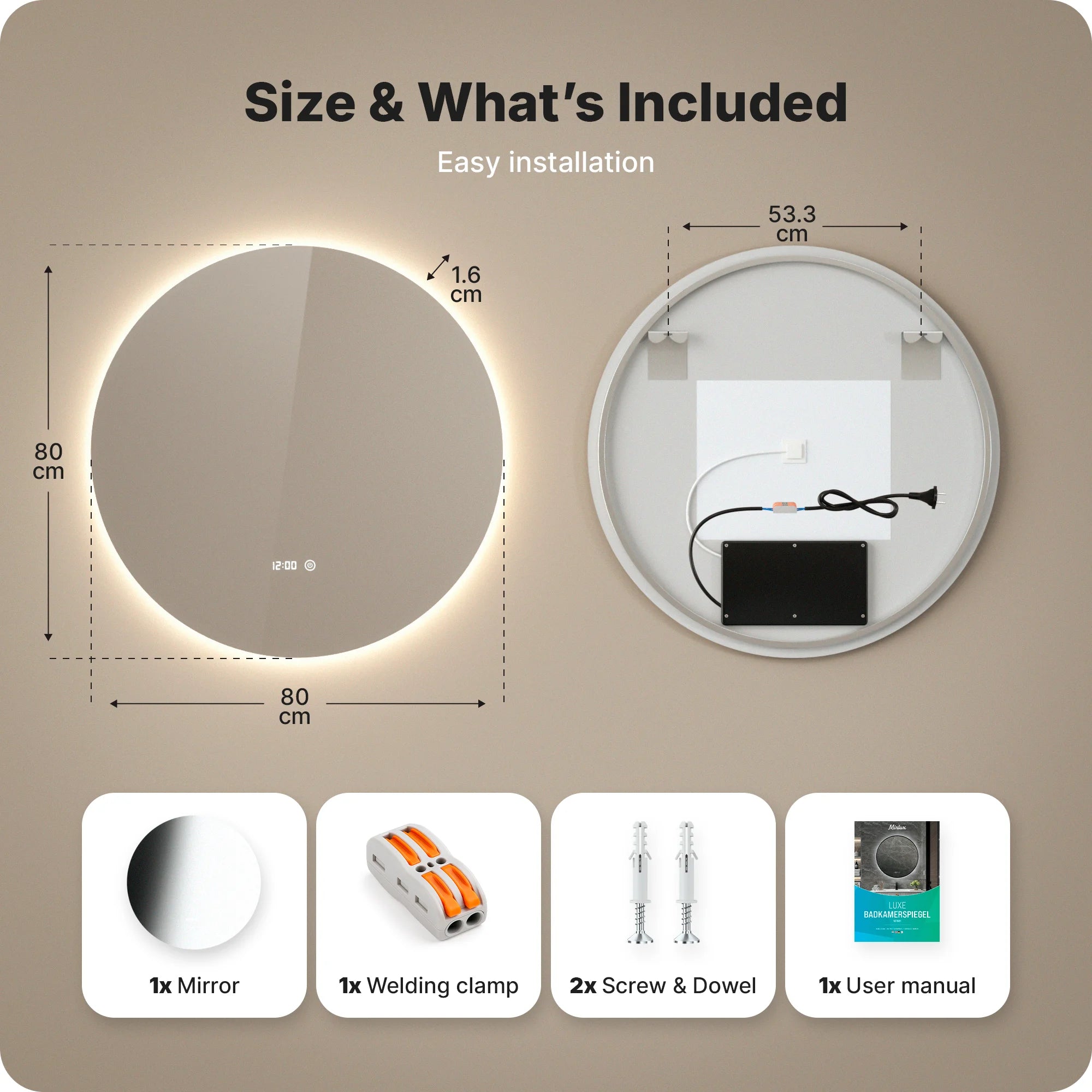Badkamerspiegel - 80cm - Frameloos