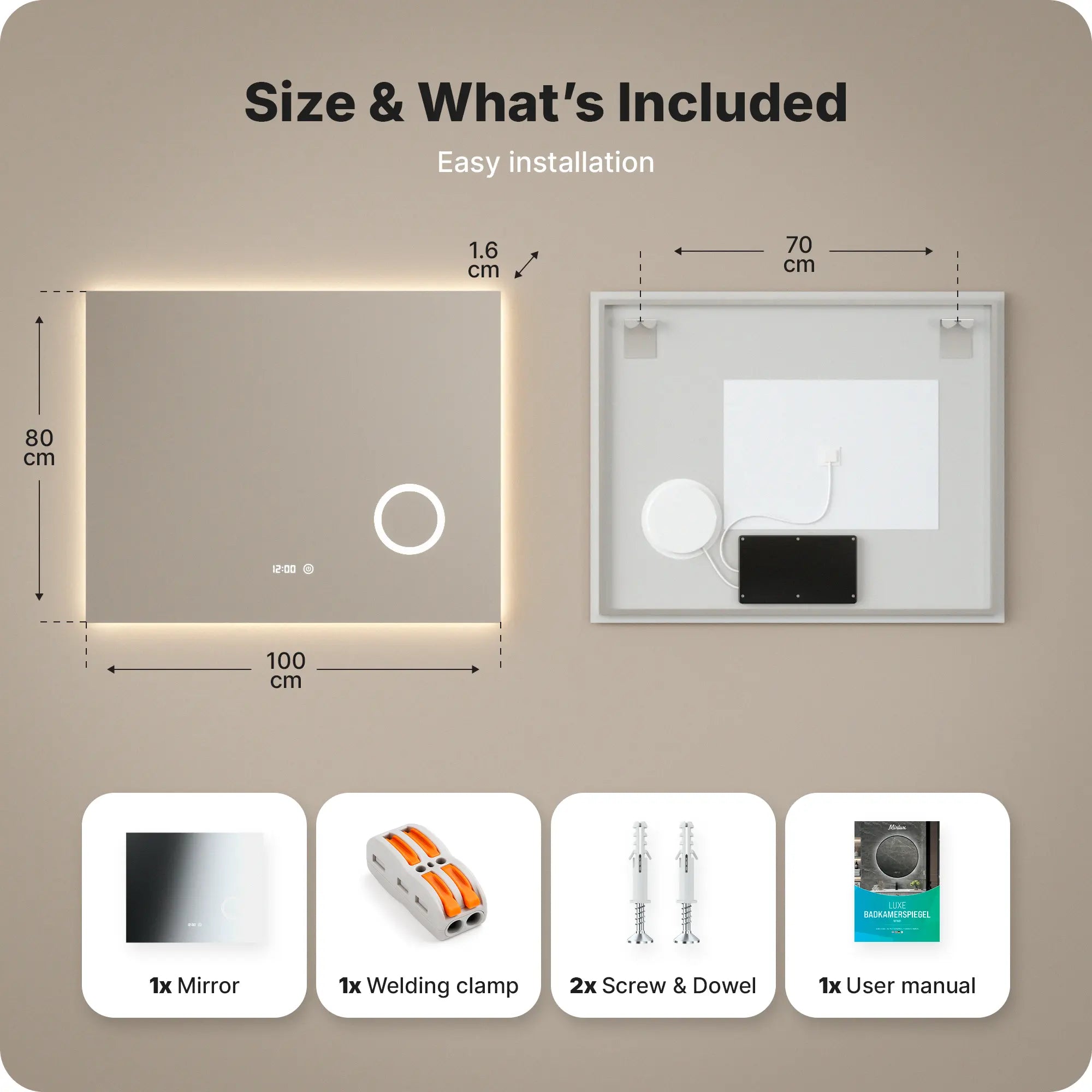 Badkamerspiegel - 100x80 cm - Frameloos