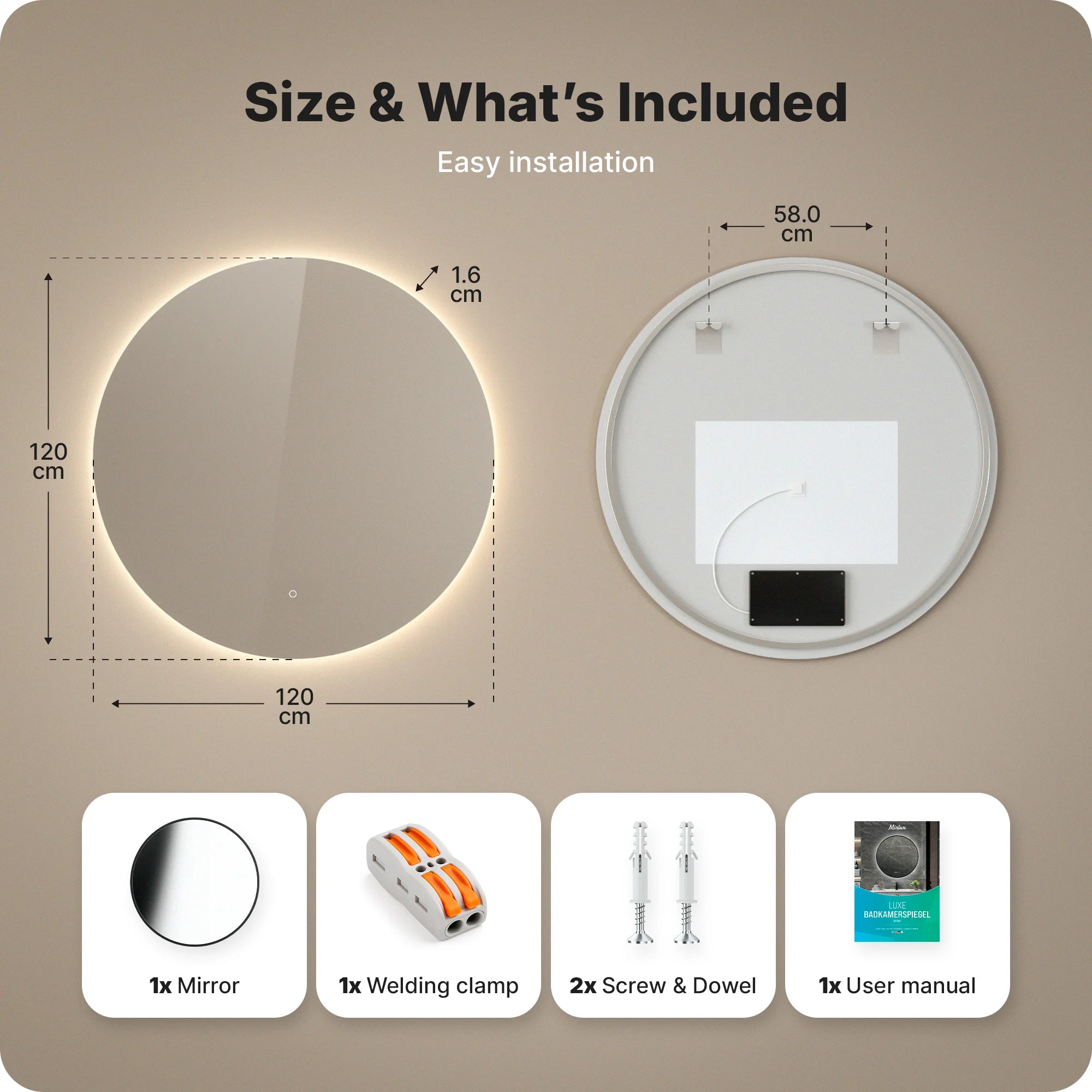 Badkamerspiegel - 120cm - Frameloos