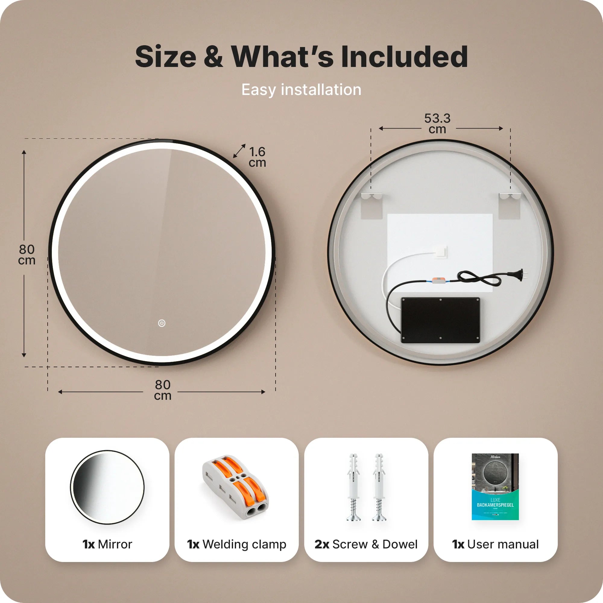 Badkamerspiegel - 80cm - Zwart Frame - Rond - PRE-ORDER