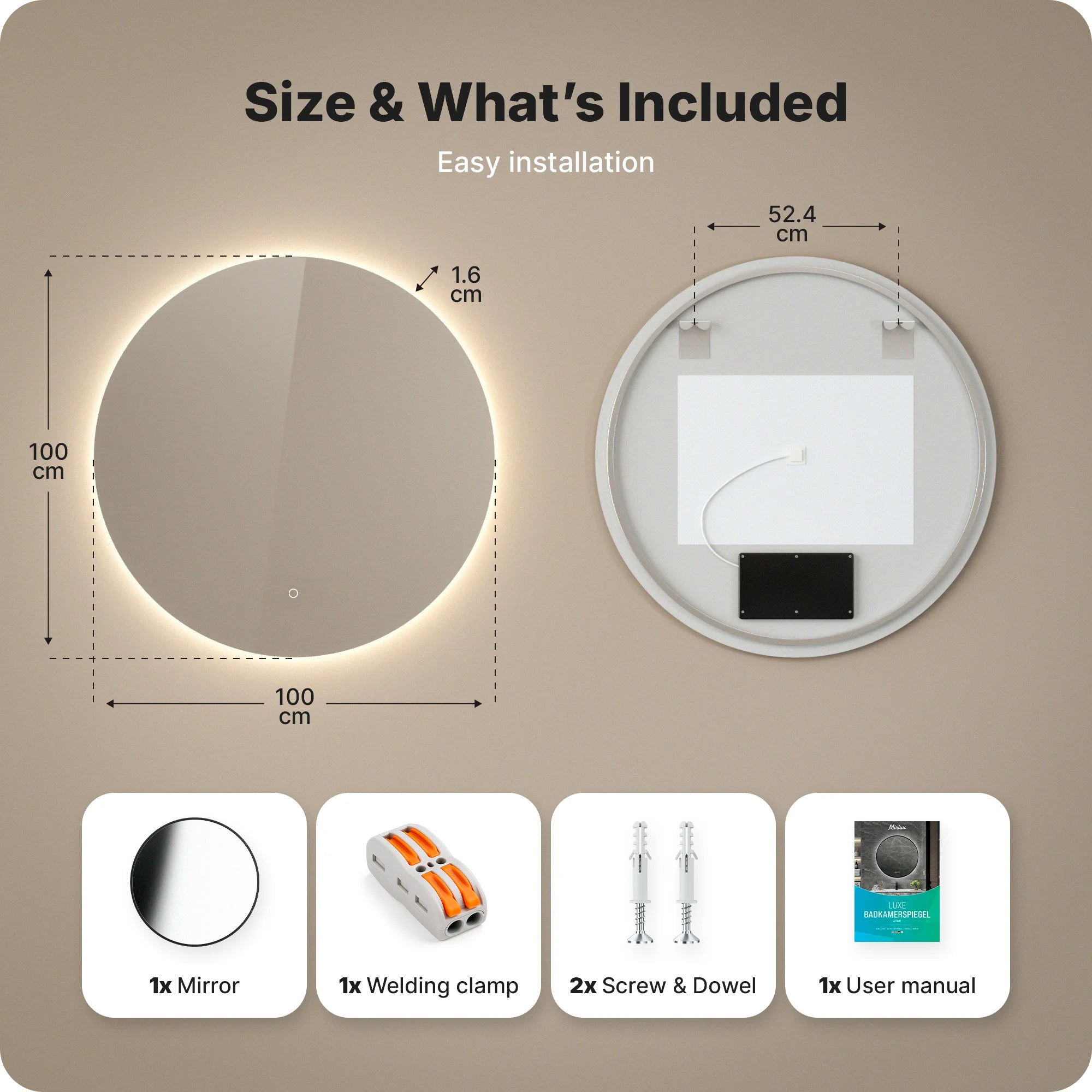 Badkamerspiegel - 100cm - Frameloos