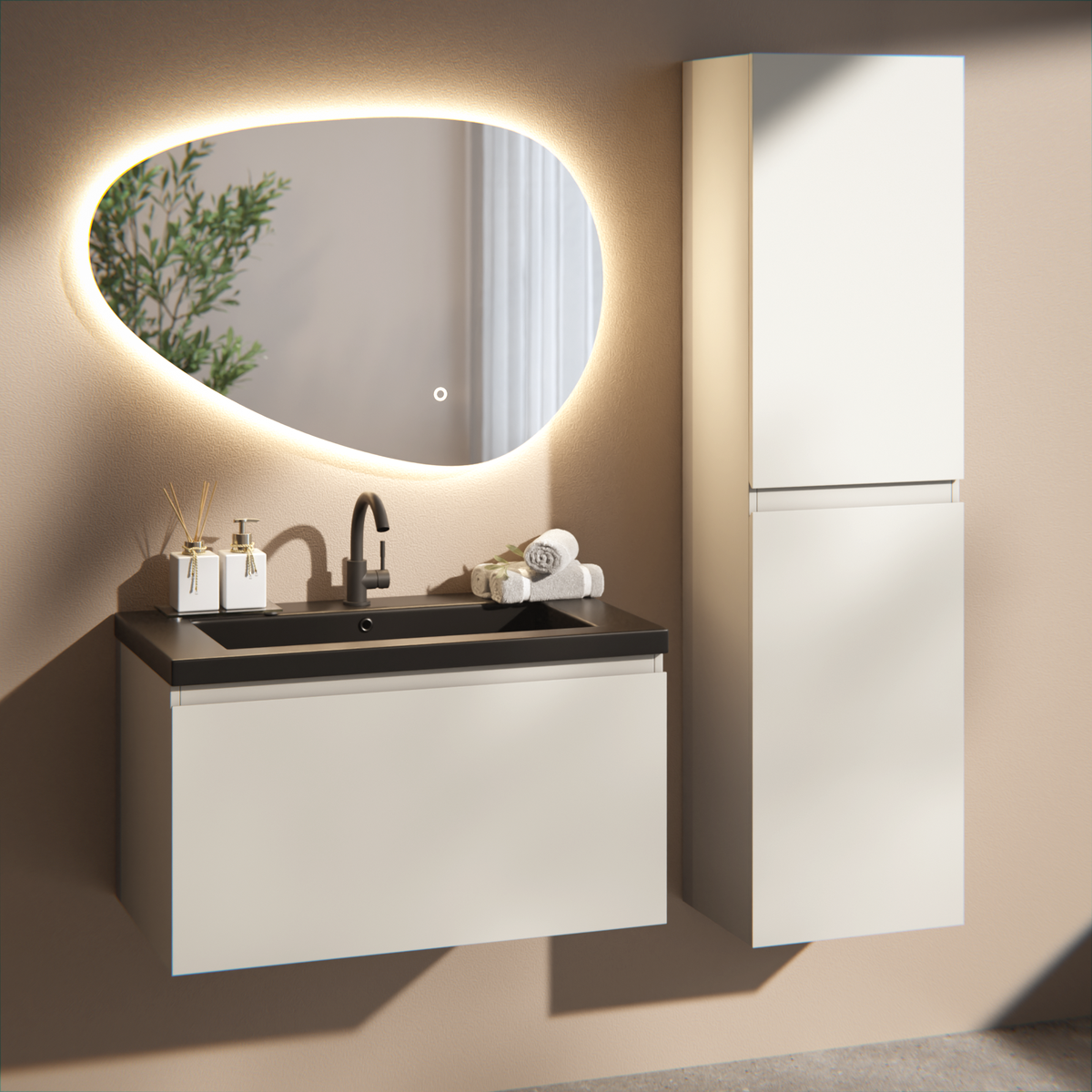 Badkamermeubelset Sova - 80cm - Taupe - Wastafel Zwart