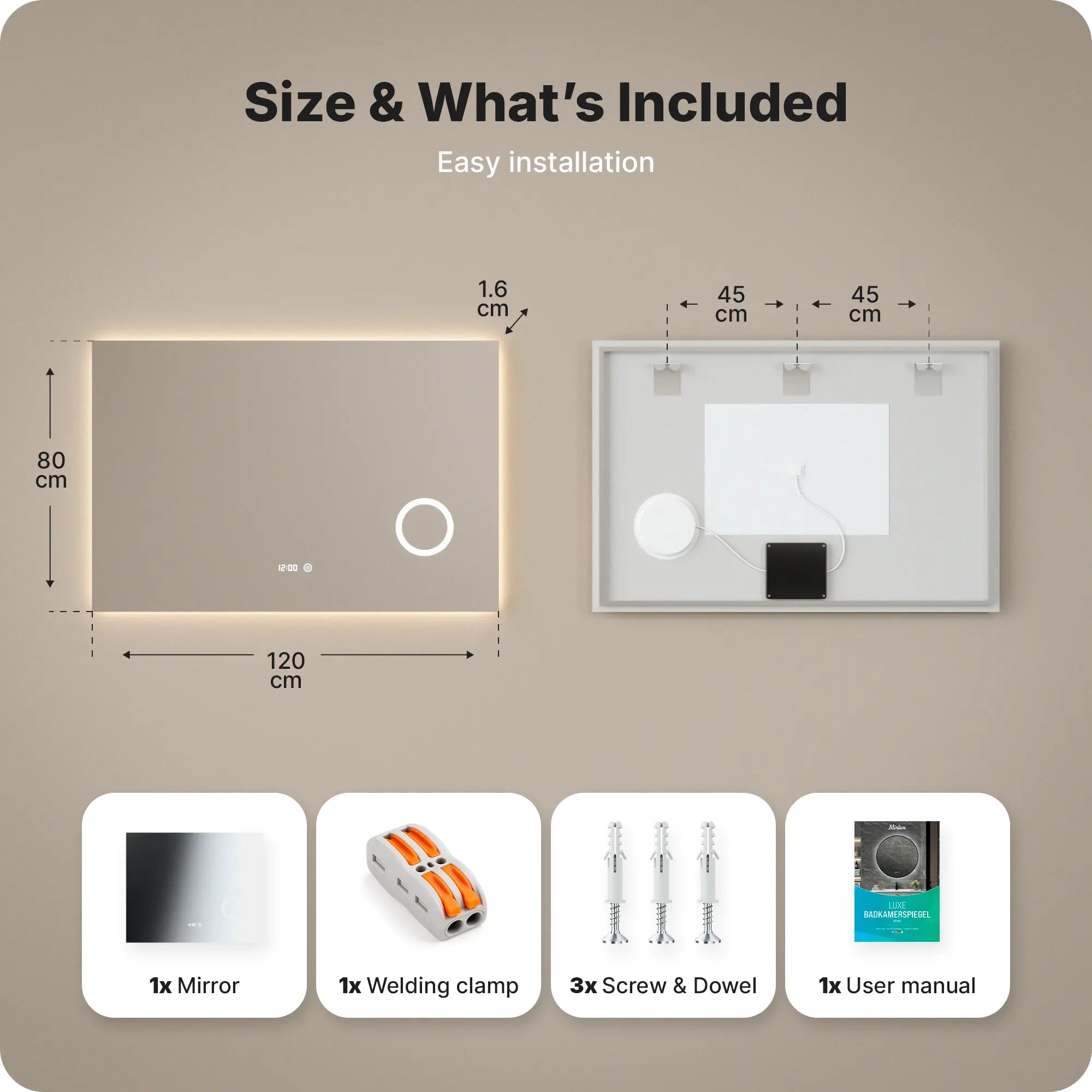 Badkamerspiegel - 120x80cm - Frameloos