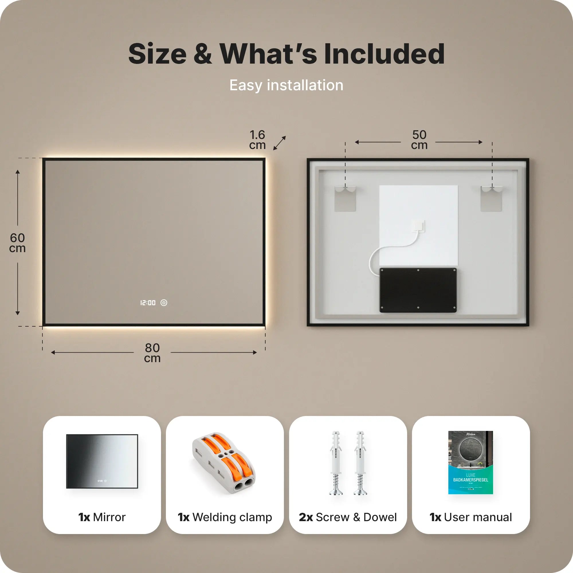 Badkamerspiegel - 80x60cm - Zwart Frame