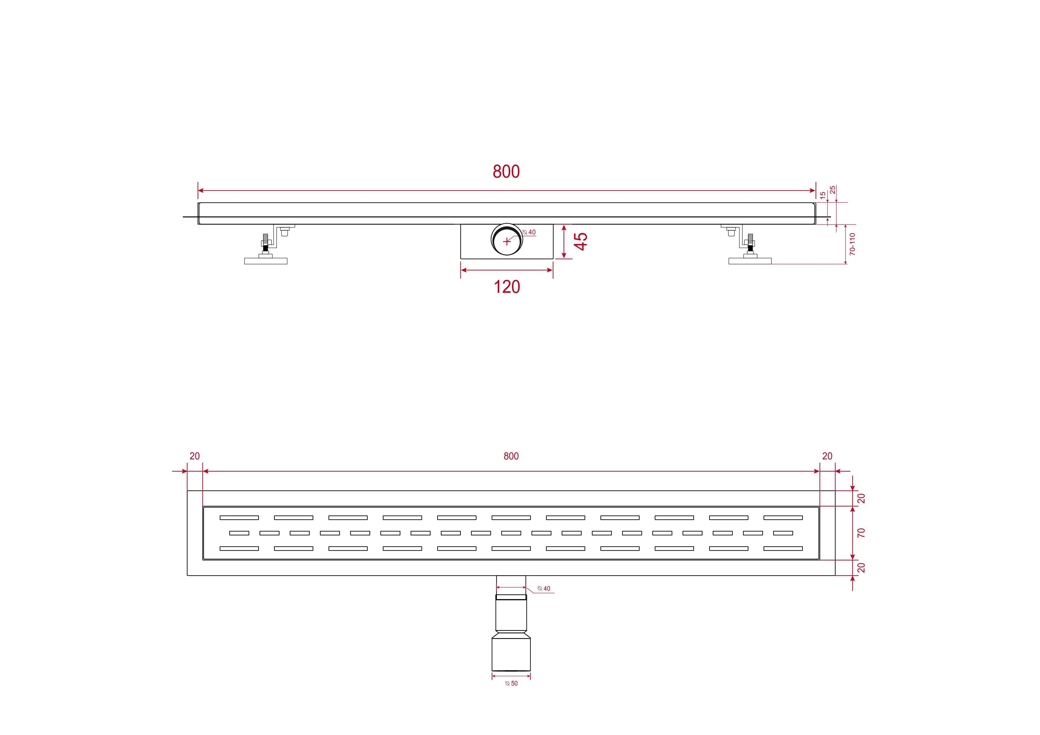 Douchegoot - 80cm - Mat Zwart - Tegelrooster - RVS - Met Flens