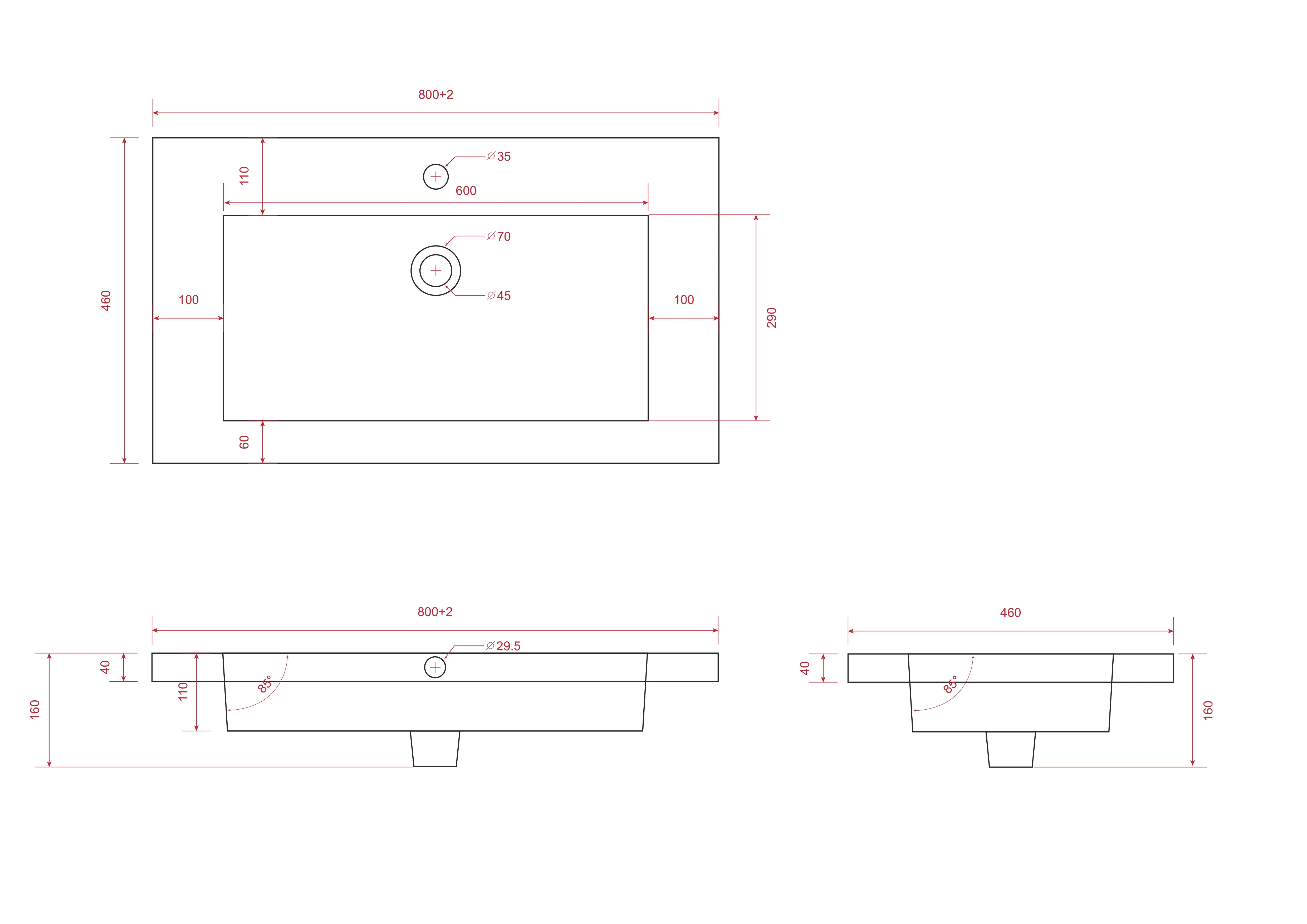 Badkamermeubel Sova - 80cm - Wit - Wastafel Zwart - PRE-ORDER