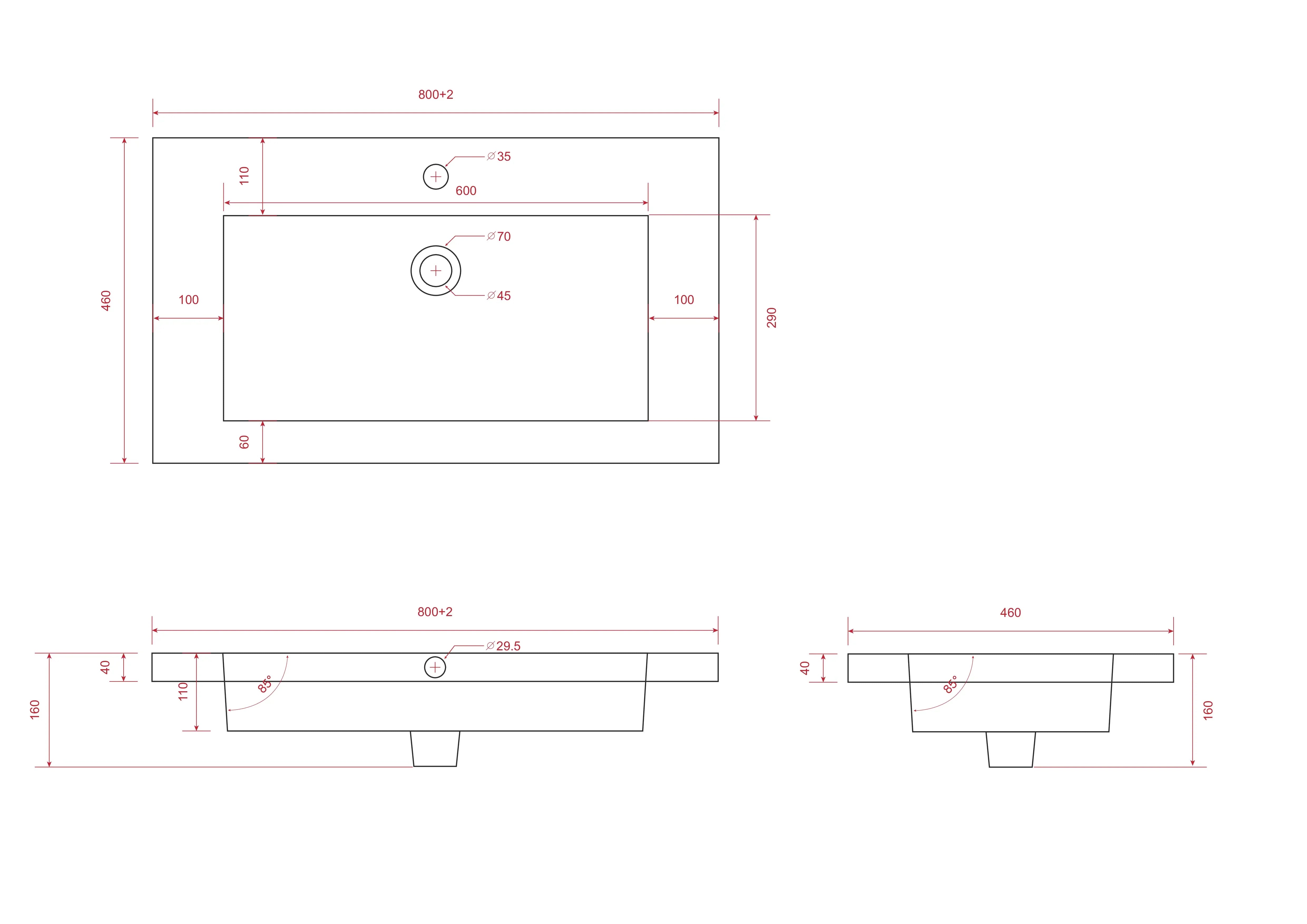 Badkamermeubel set Valento - 80cm - Warm Eiken - Wastafel Wit