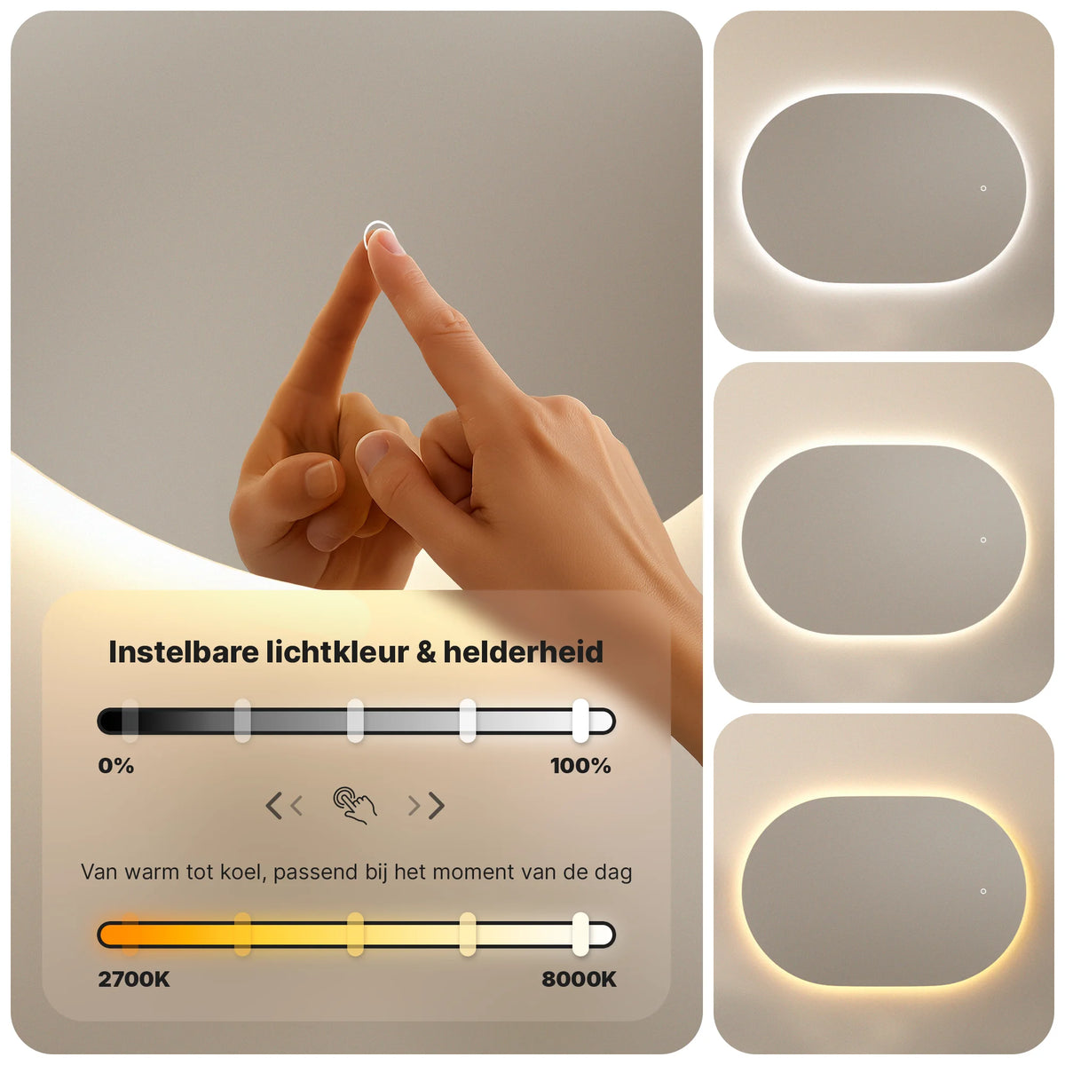 Badkamerspiegel 100x60 frameless Oval