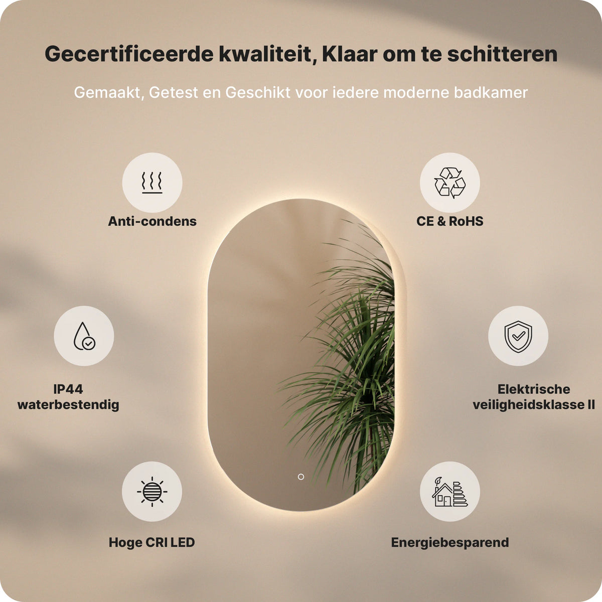 Badkamerspiegel 100x60 frameless Oval