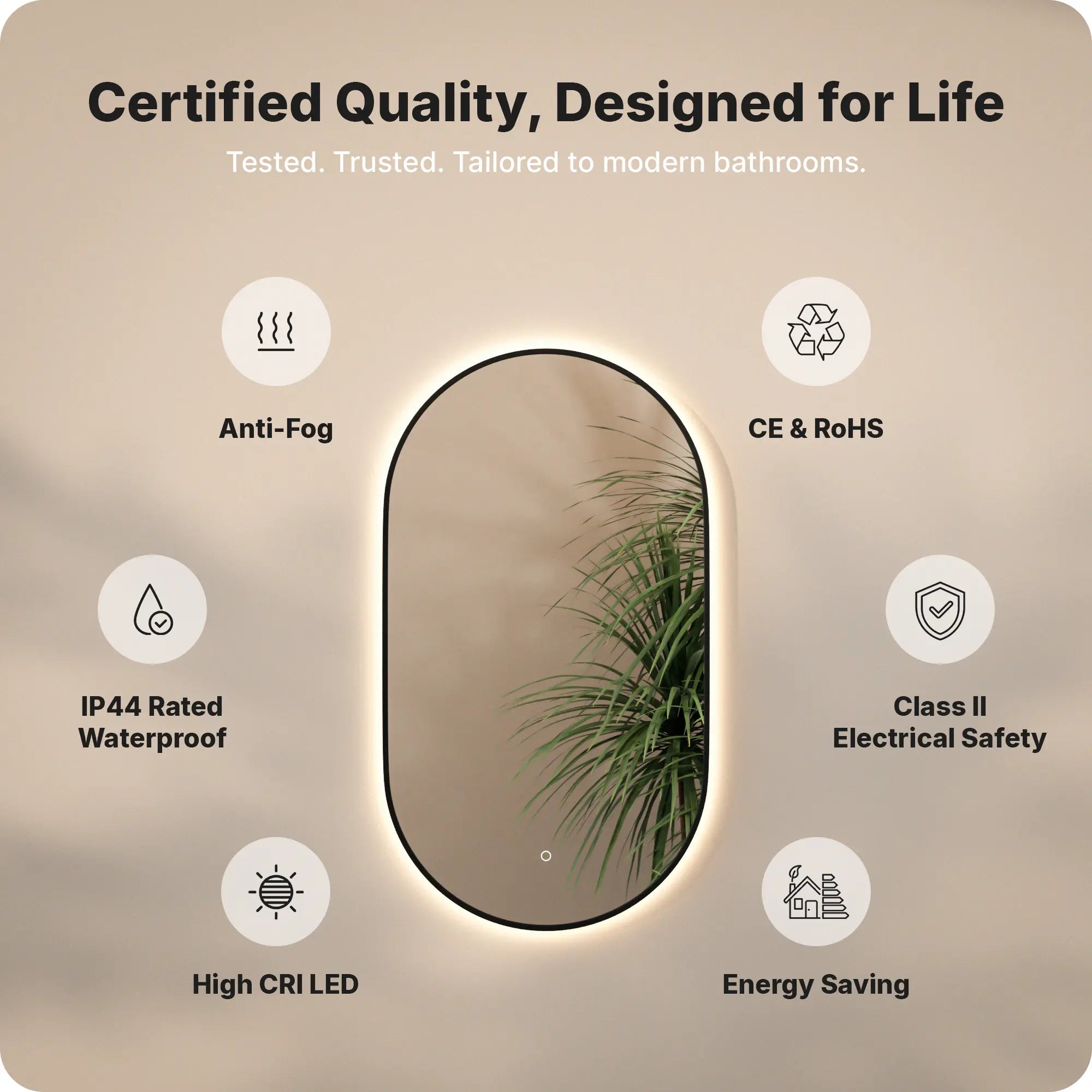 Badkamerspiegel - 100x50cm Ovaal - Zwart Frame