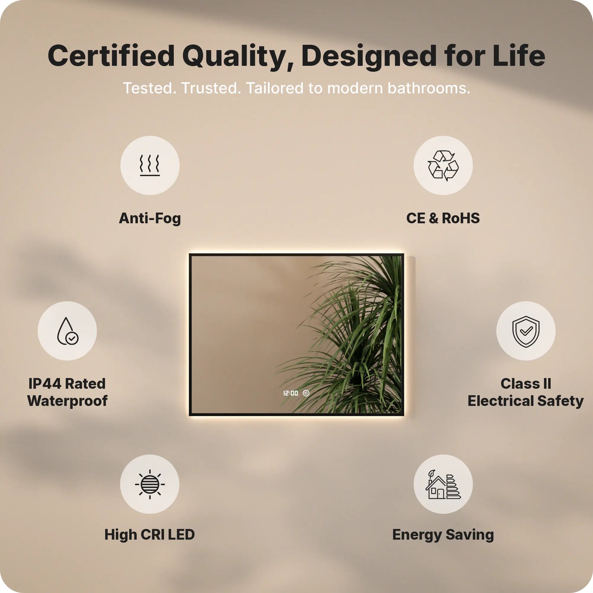 Badkamerspiegel - 80x60cm - Zwart Frame