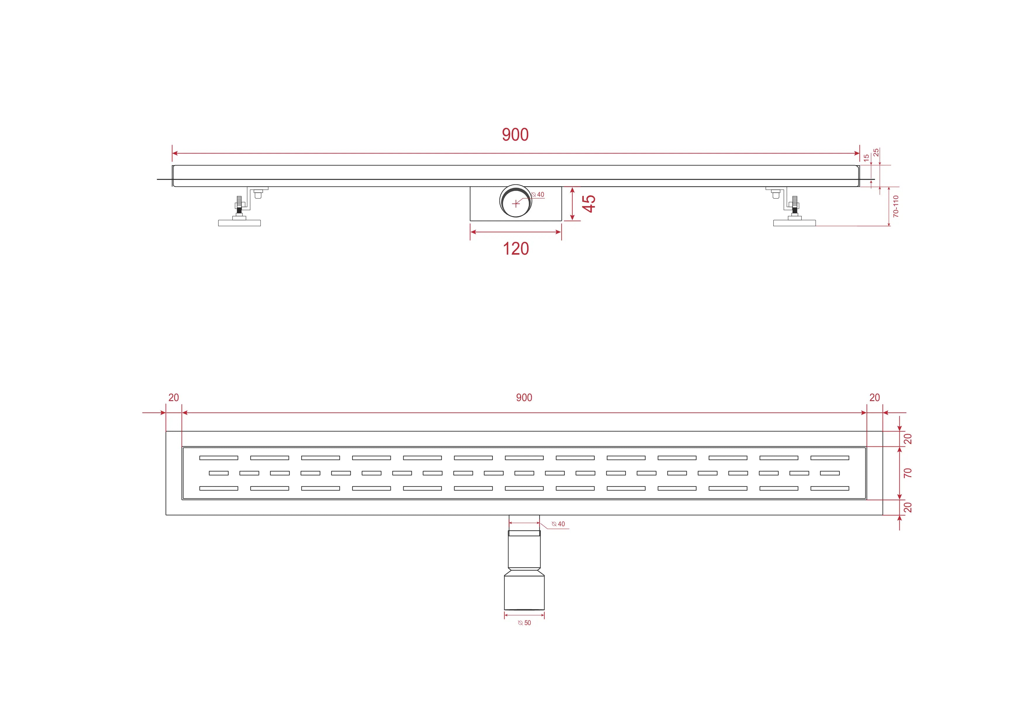 Douchegoot - 90cm- Mat Zwart- Tegelrooster - RVS - Met Flens