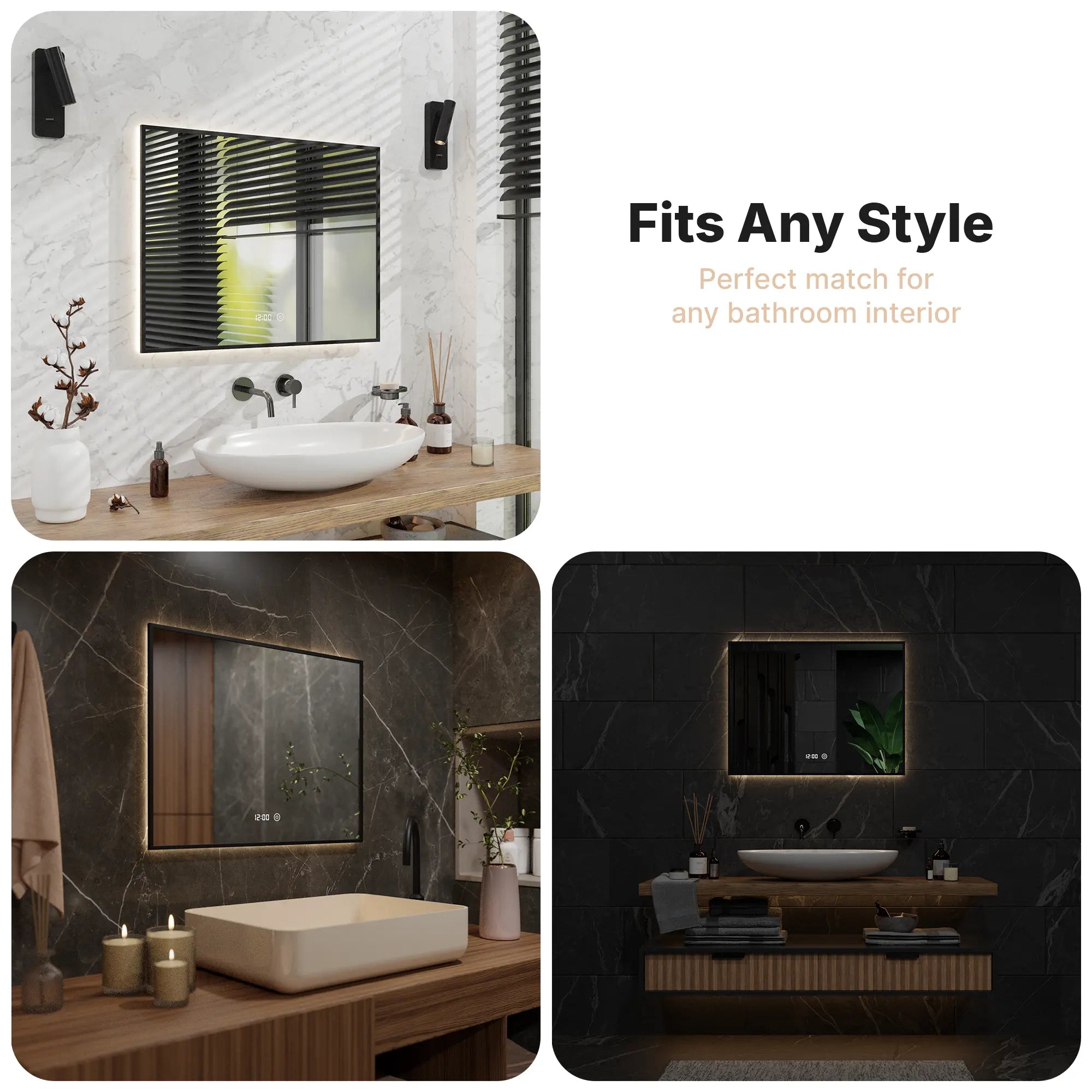 Badkamerspiegel - 80x60cm - Zwart Frame