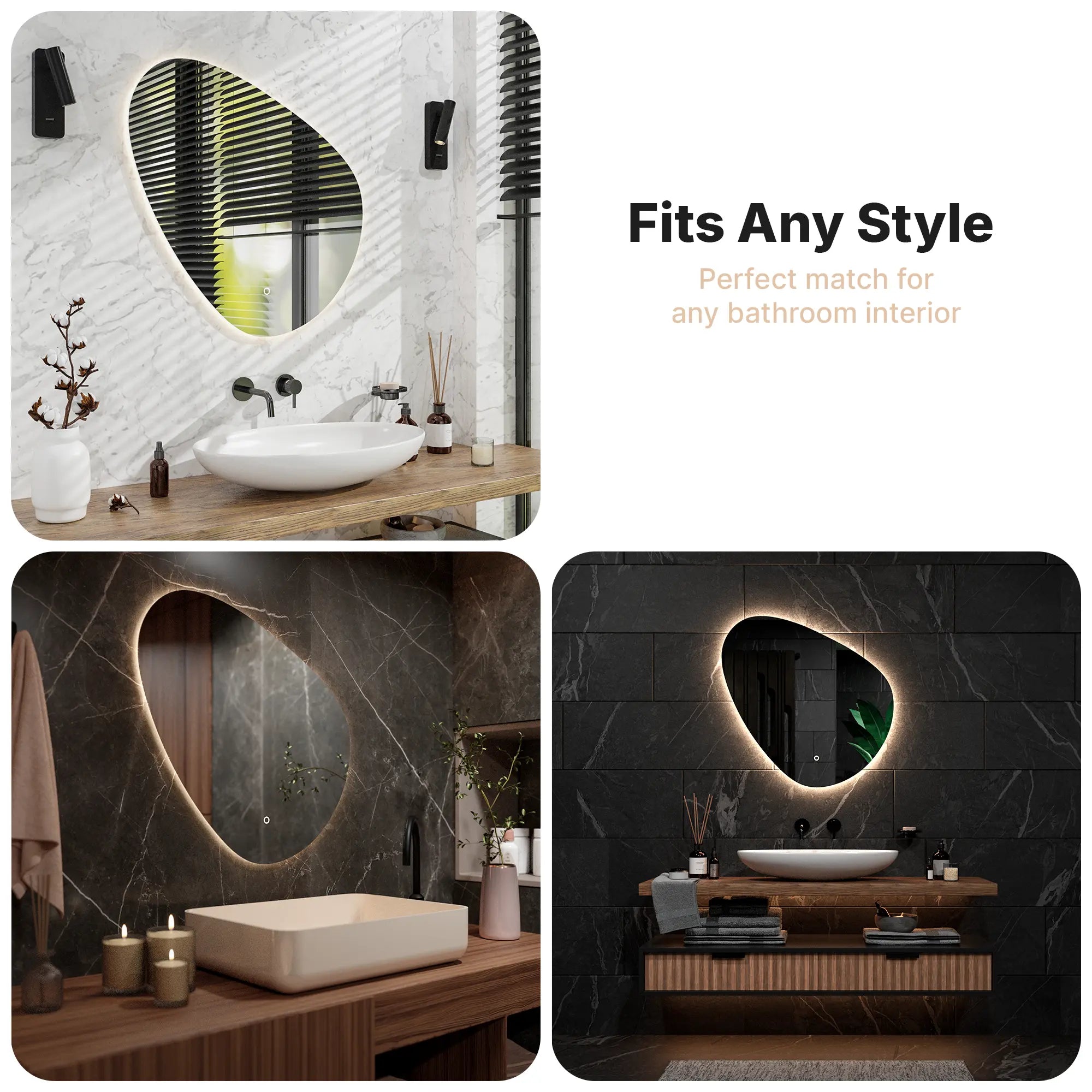 Badkamerspiegel - 80x80cm Asymmetrisch - Frameloos - PRE-ORDER