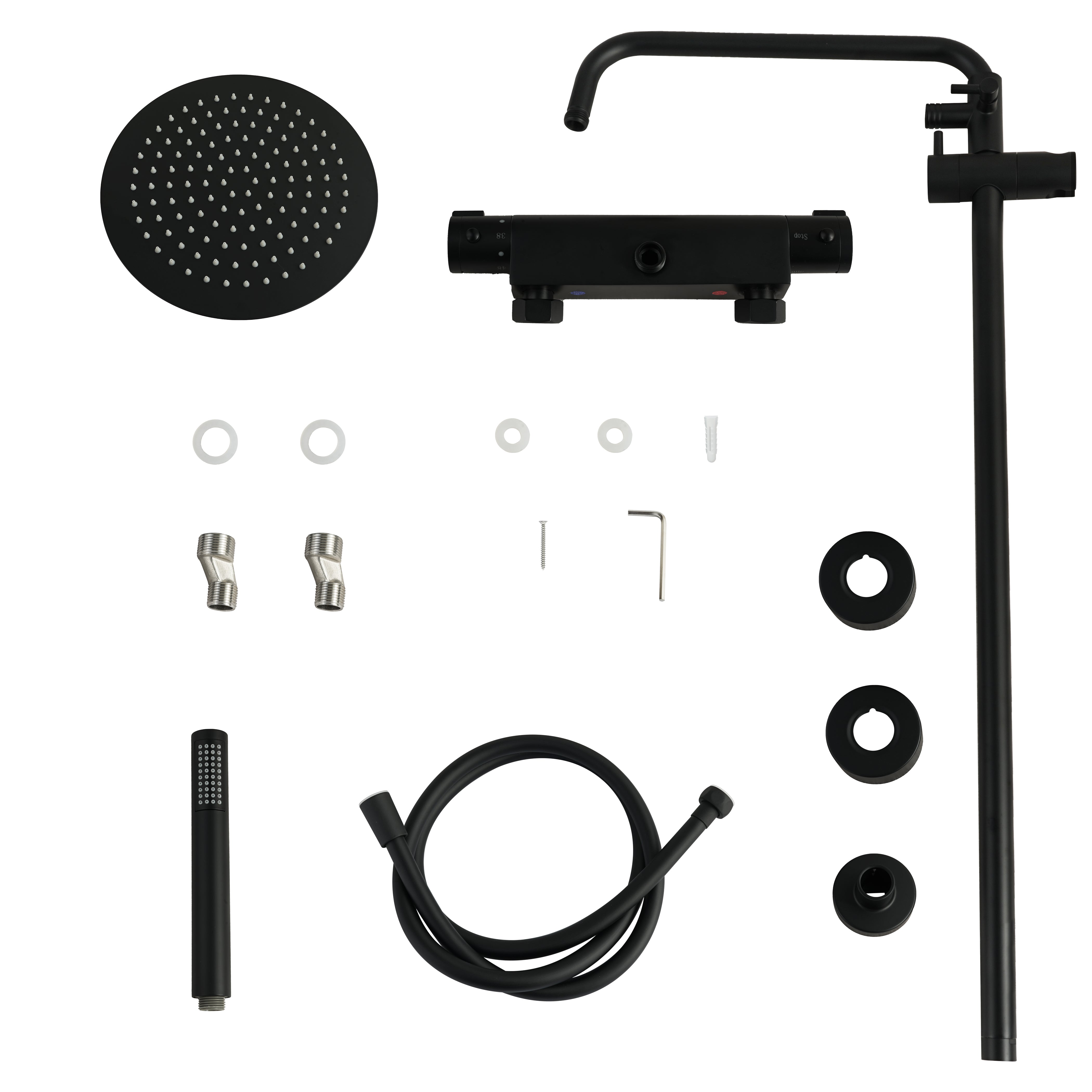 Regendouche Valo - Mat Zwart met Thermostaatkraan - 25 cm - PRE-ORDER