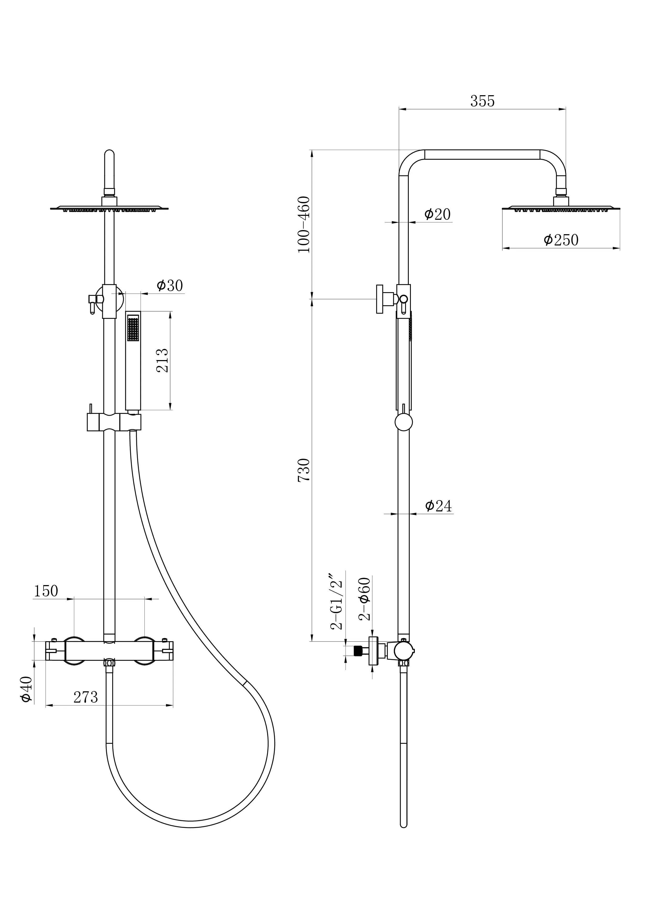 Regendouche Valo - Mat Zwart met Thermostaatkraan - 25 cm - PRE-ORDER