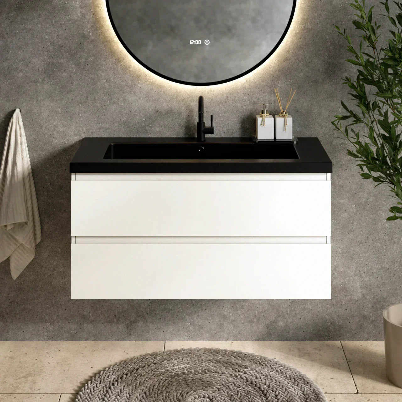 Badkamermeubel set Paris - 100cm - Wit - Wastafel Zwart - PRE-ORDER