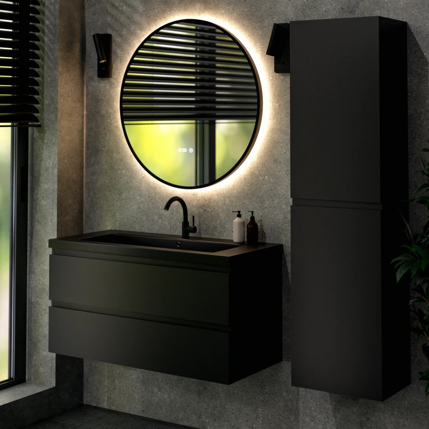 Badkamermeubel Sena - 100cm - Mat Zwart - Wastafel Zwart - PRE-ORDER