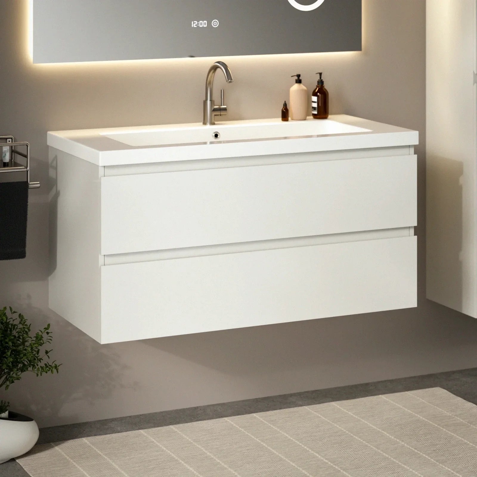 Badkamermeubelset London - 100cm - Wit - Wastafel Wit