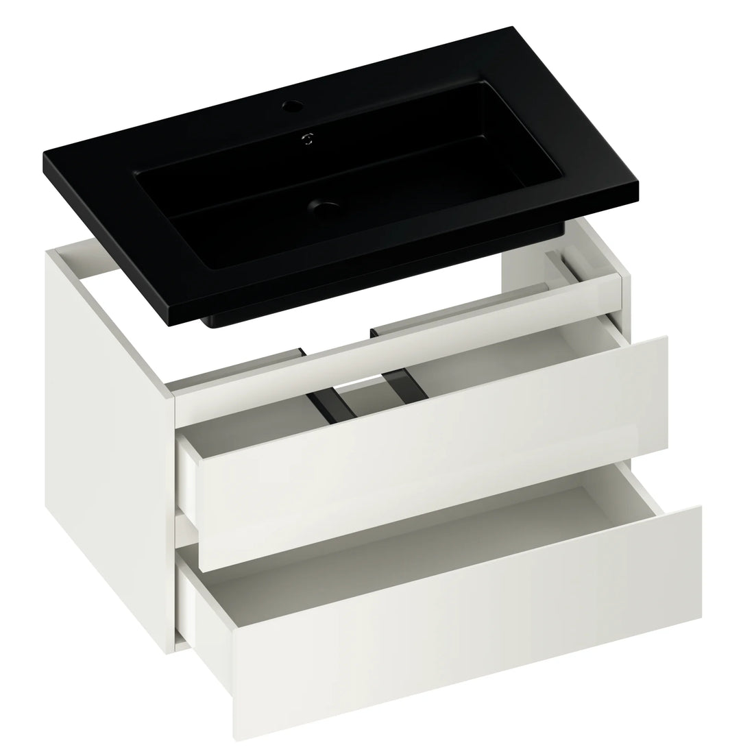 Badkamermeubel Sova - 80cm - Glanzend wit - Wastafel Zwart