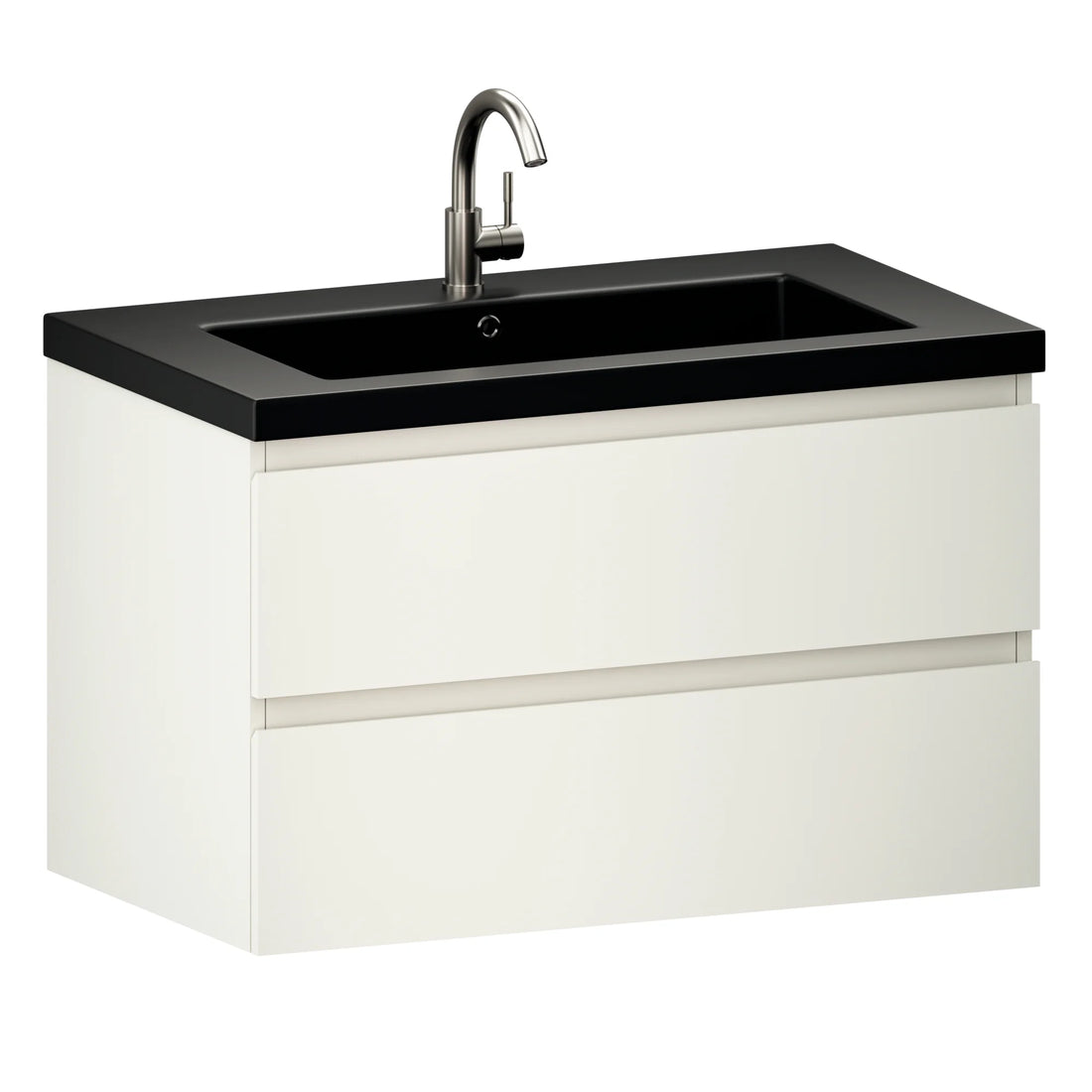 Badkamermeubel Sova - 80cm - Glanzend wit - Wastafel Zwart