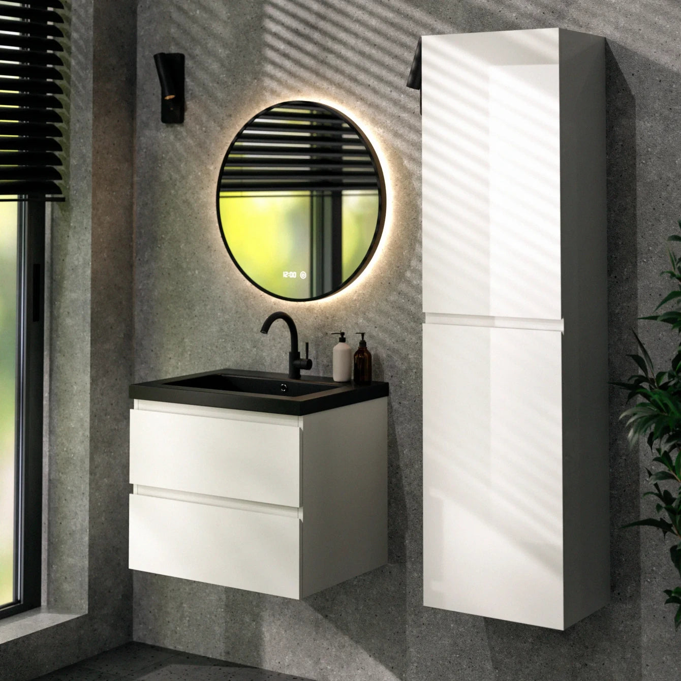 Badkamermeubel Karo - 60cm - Wit - Wastafel Zwart