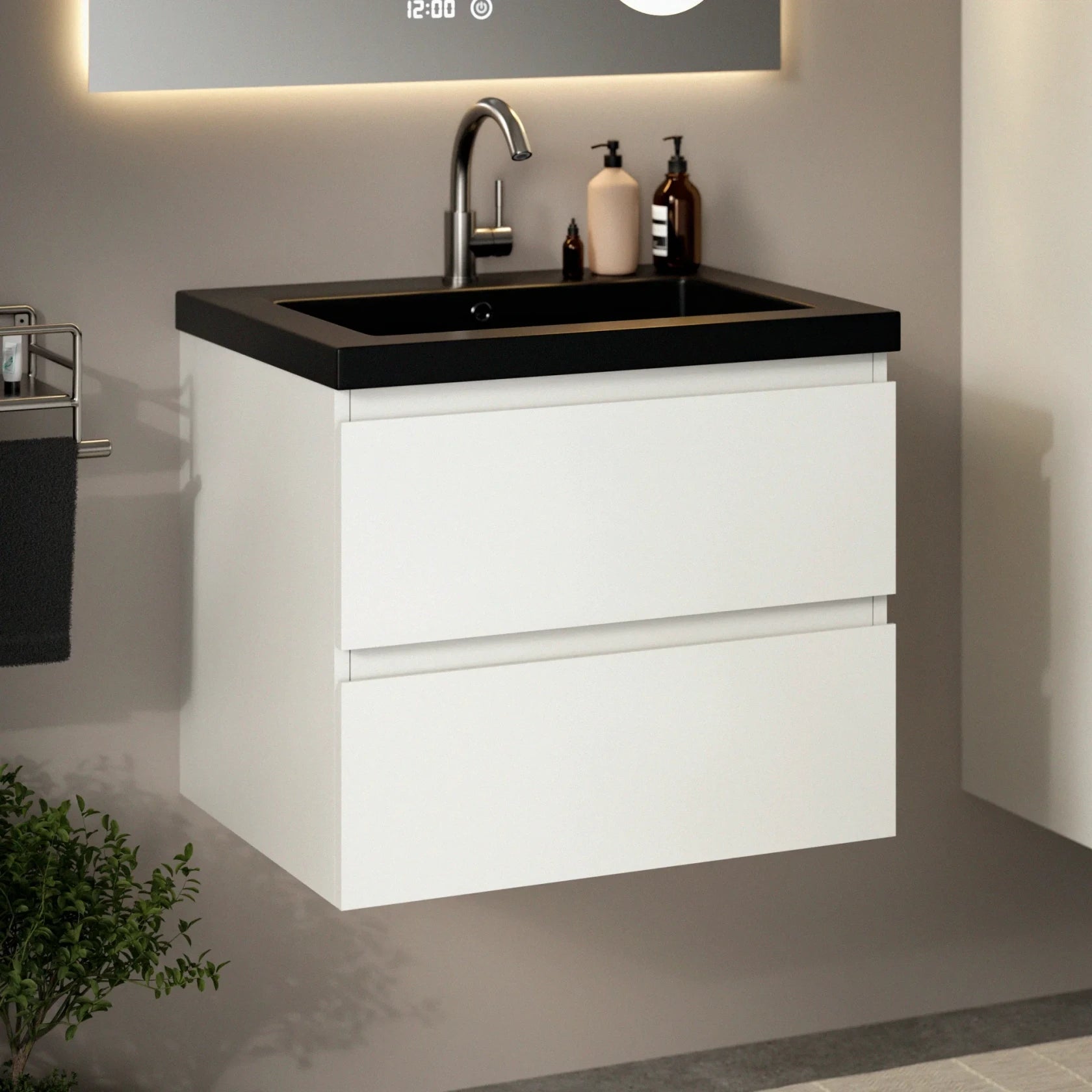 Badkamermeubel Karo - 60cm - Wit - Wastafel Zwart