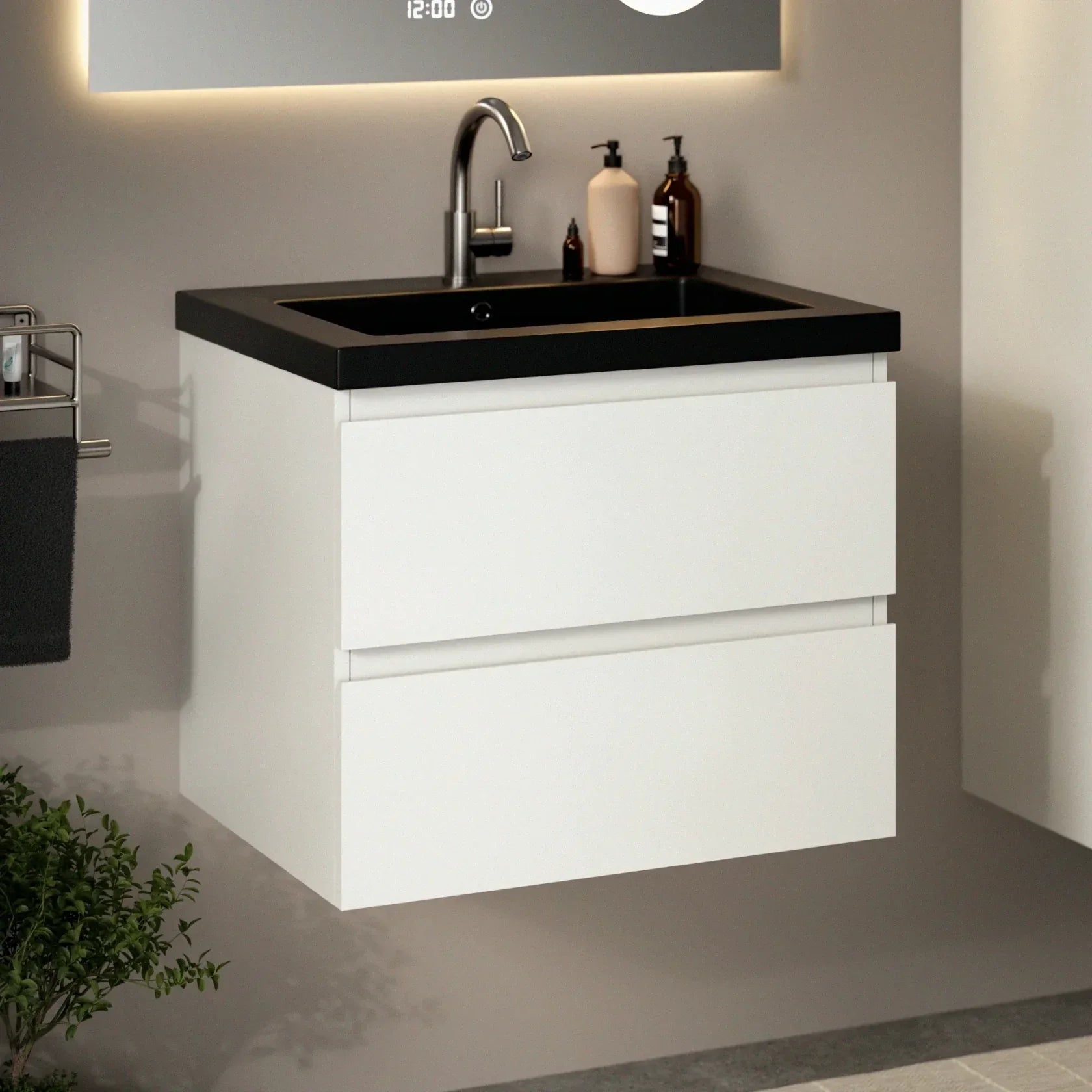Badkamermeubel set Paris - 60cm - Wit - Wastafel Zwart - PRE-ORDER