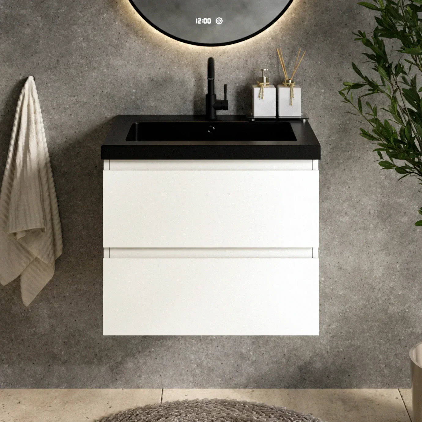 Badkamermeubel set Paris - 60cm - Wit - Wastafel Zwart - PRE-ORDER