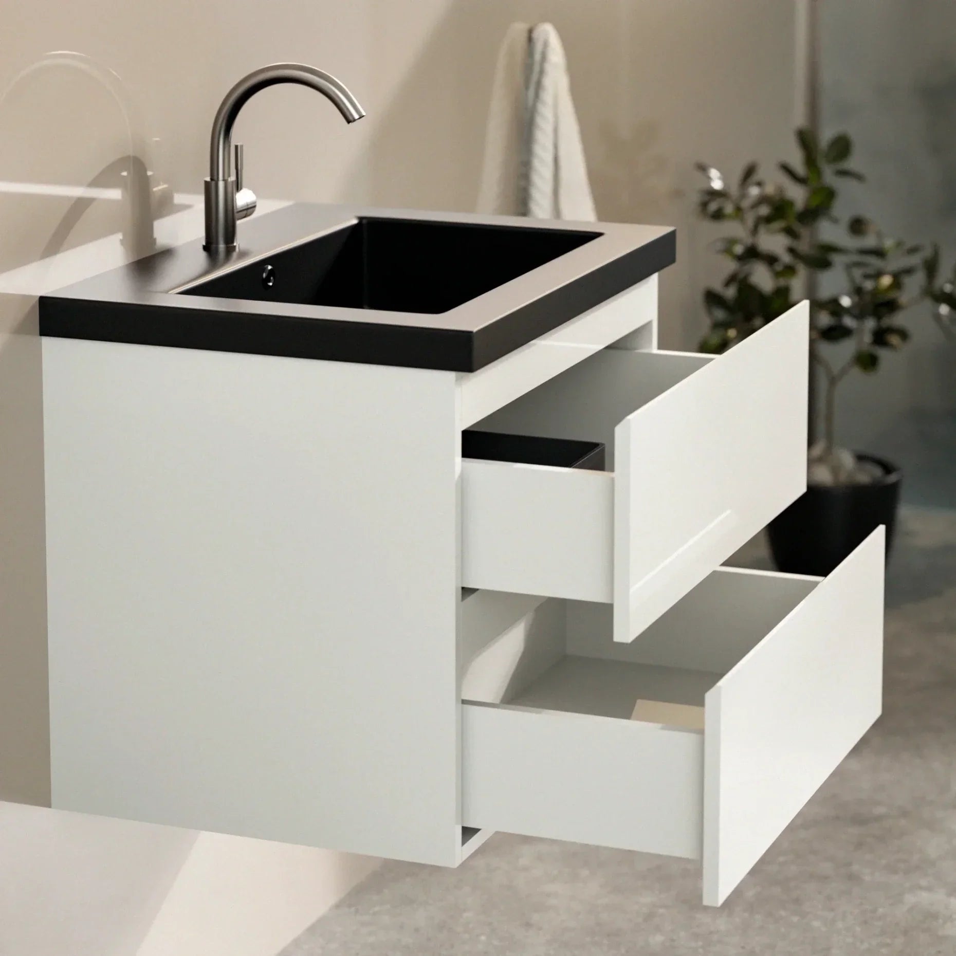 Badkamermeubel set Paris - 60cm - Wit - Wastafel Zwart - PRE-ORDER
