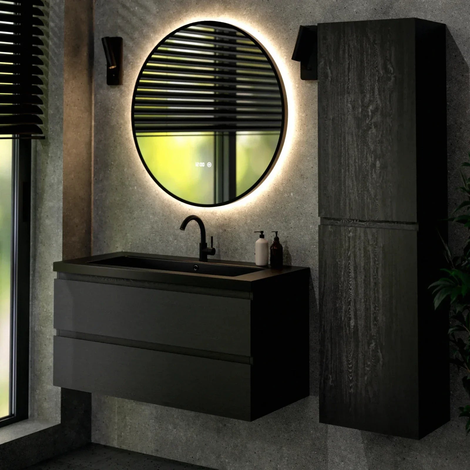 Badkamermeubel set Montero 100cm - Zwart Eiken - Wastafel Wit - PRE-ORDER