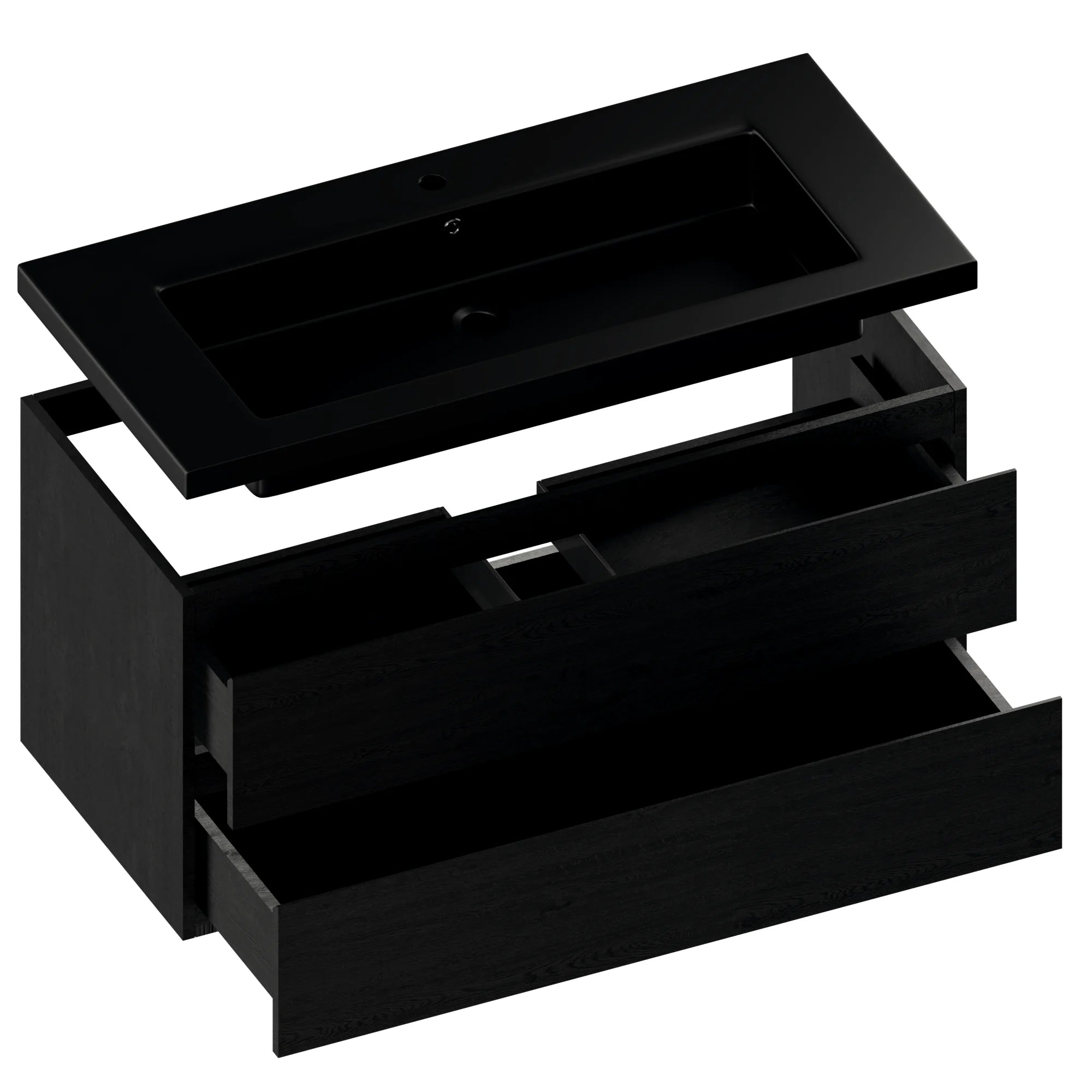 Badkamermeubel Sena - 100cm - Zwart Eiken - Wastafel Zwart - PRE-ORDER