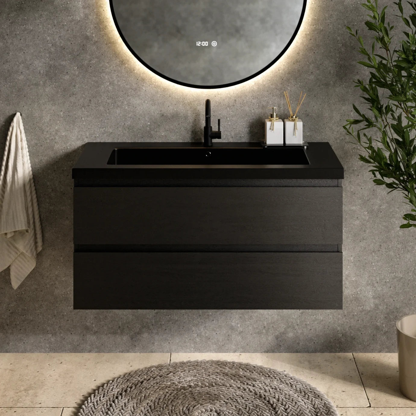 Badkamermeubel Sena - 100cm - Zwart Eiken