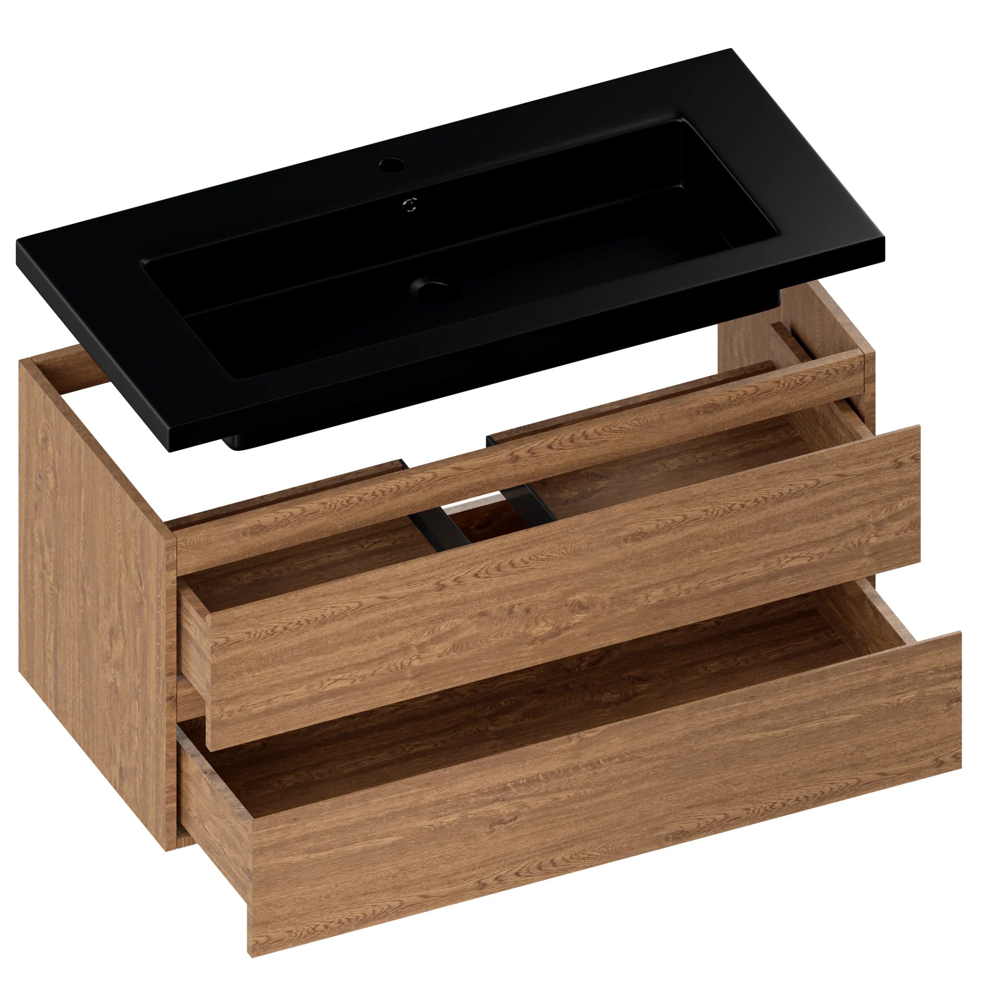 Badkamermeubel Sena - 100cm - Warm Eiken - Wastafel Zwart - PRE-ORDER