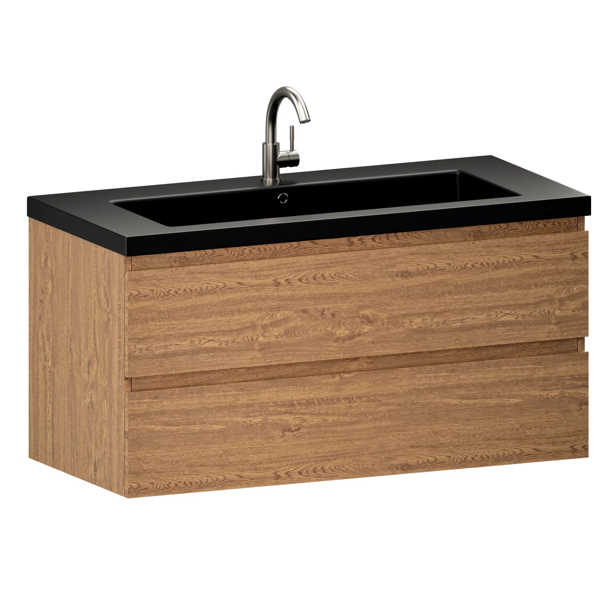 Badkamermeubel Sena - 100cm - Warm Eiken - Wastafel Zwart - PRE-ORDER